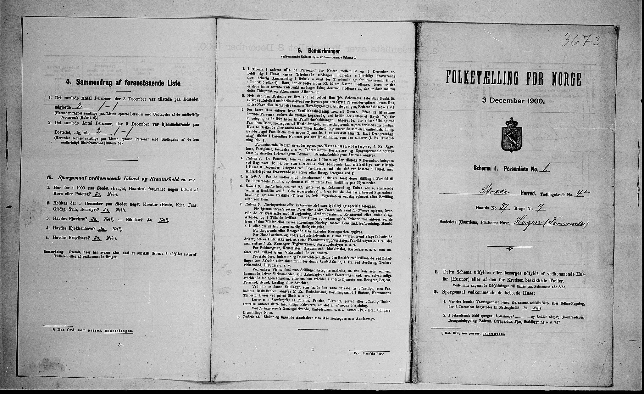 RA, 1900 census for Stokke, 1900, p. 804