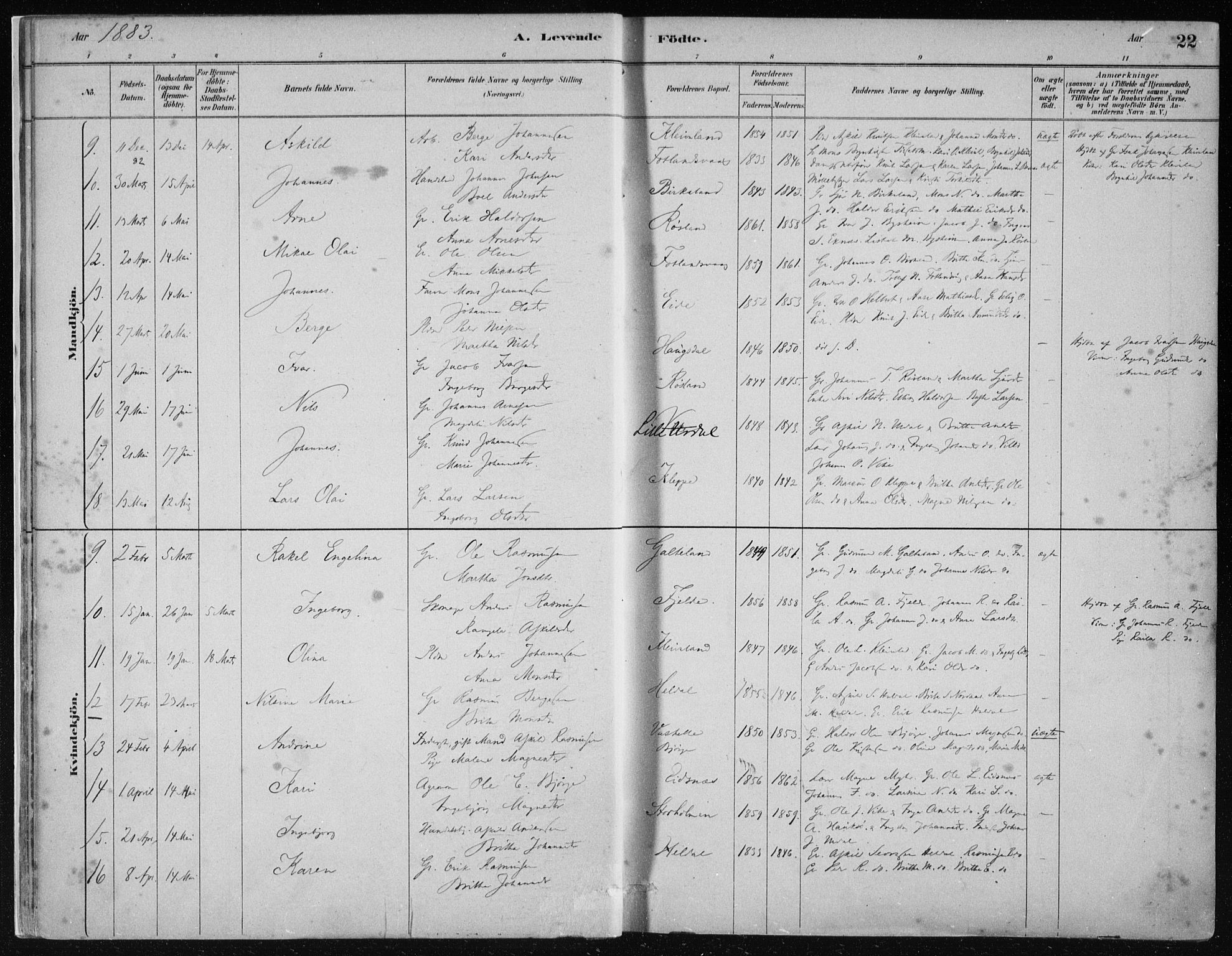 Hosanger sokneprestembete, AV/SAB-A-75801/H/Haa: Parish register (official) no. B  1, 1880-1896, p. 22