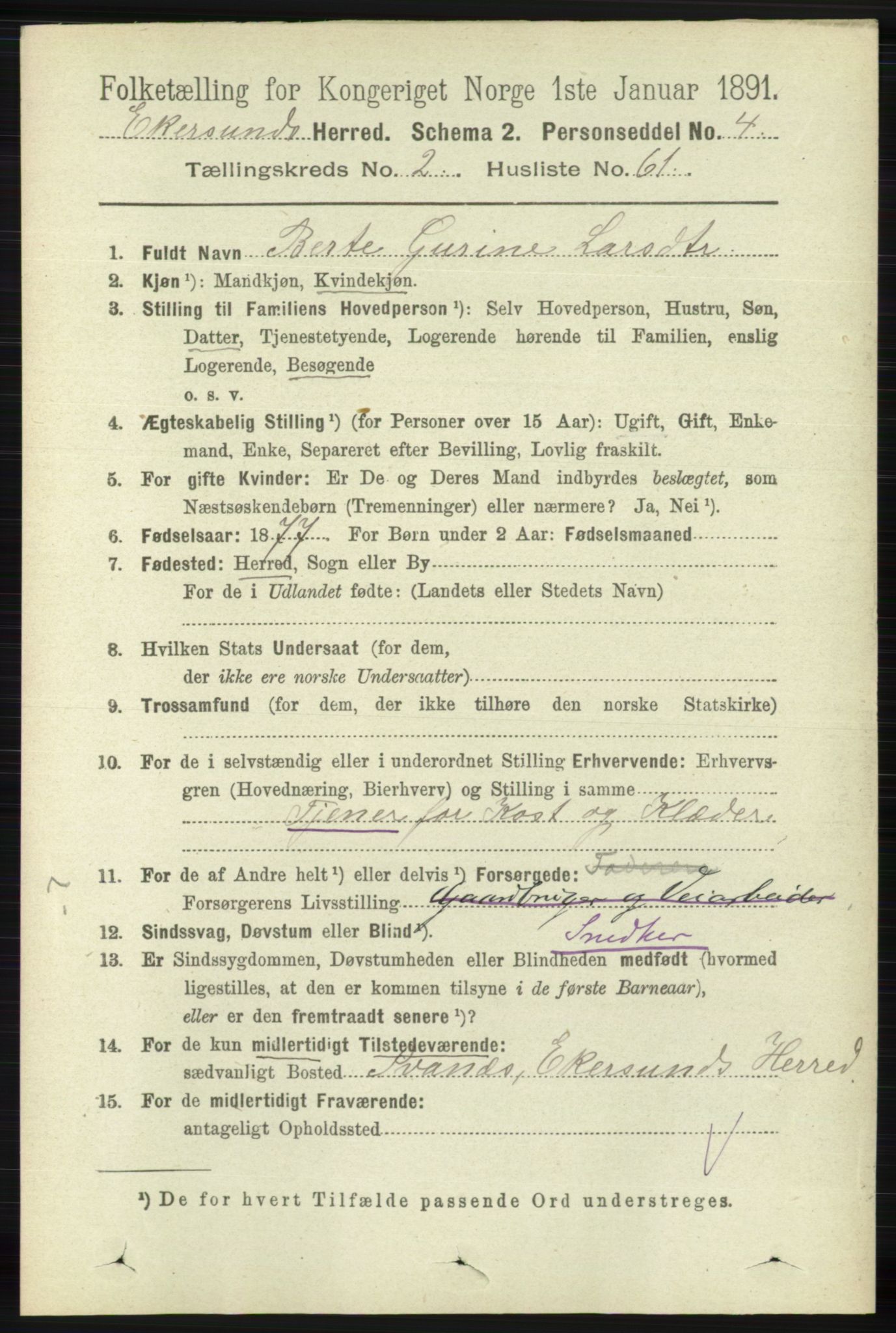 RA, 1891 census for 1116 Eigersund herred, 1891, p. 794