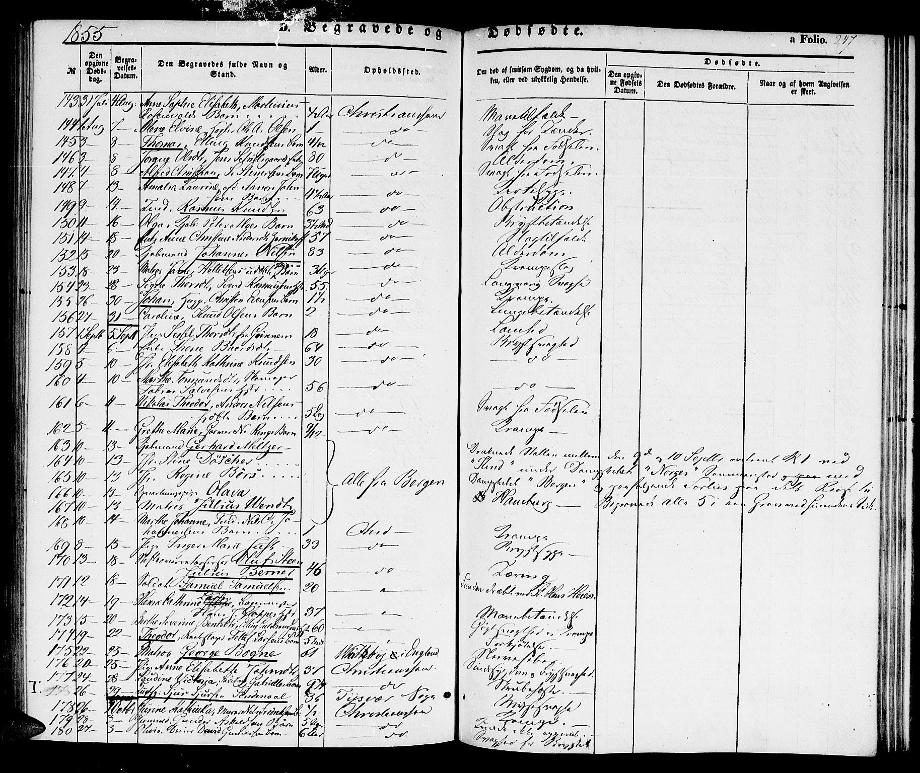 Kristiansand domprosti, SAK/1112-0006/F/Fb/L0011: Parish register (copy) no. B 11, 1851-1861, p. 247