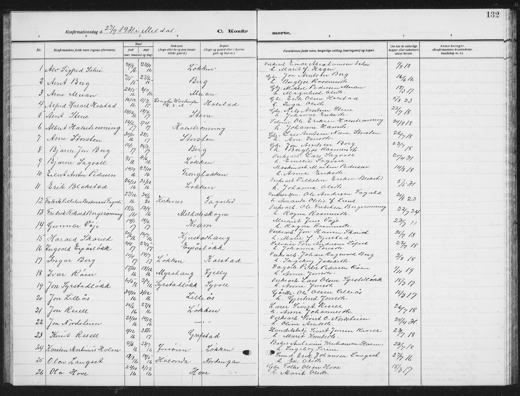 Ministerialprotokoller, klokkerbøker og fødselsregistre - Sør-Trøndelag, SAT/A-1456/672/L0866: Parish register (copy) no. 672C05, 1929-1939, p. 132