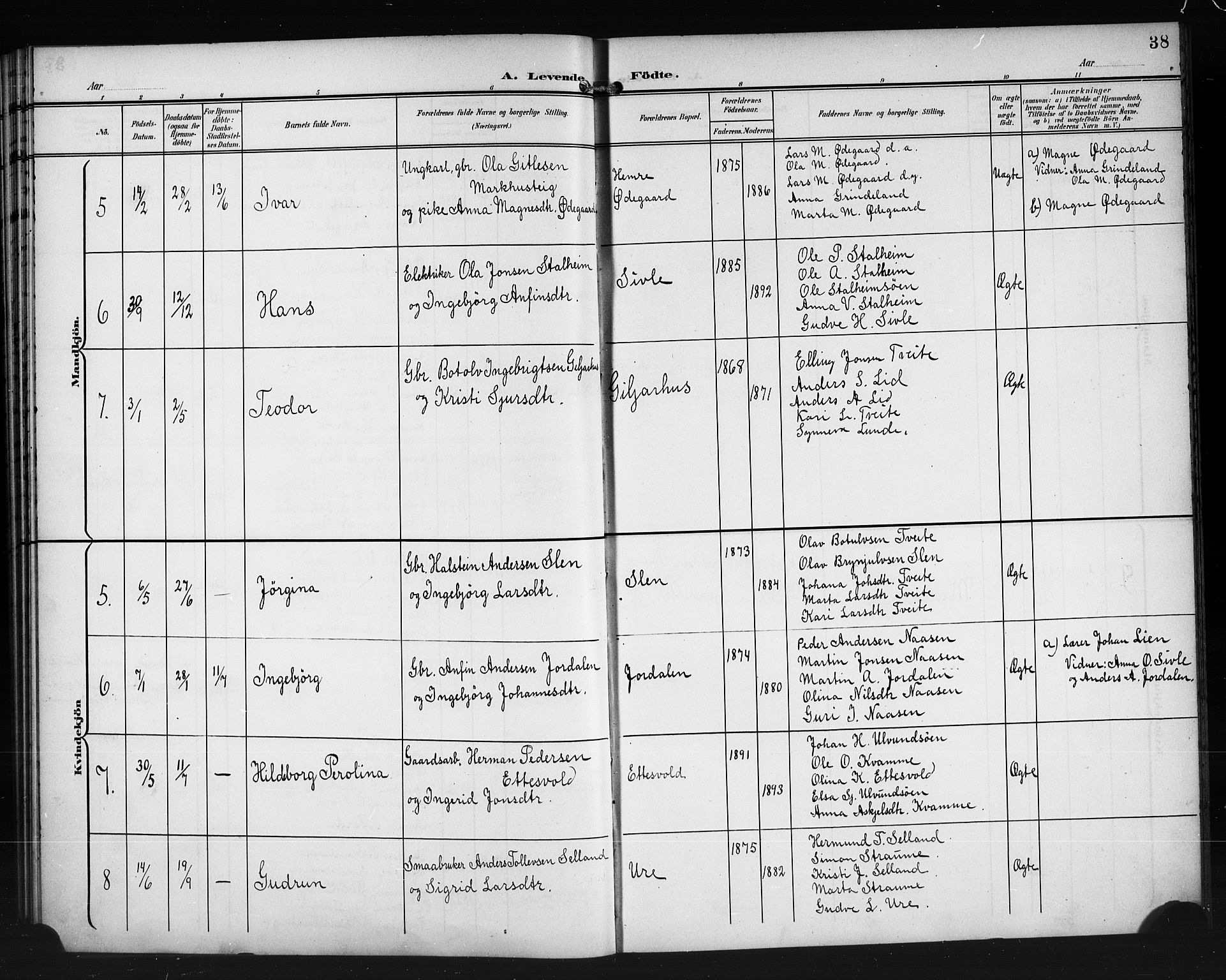 Vossestrand Sokneprestembete, AV/SAB-A-79101/H/Hab: Parish register (copy) no. A 3, 1900-1918, p. 38