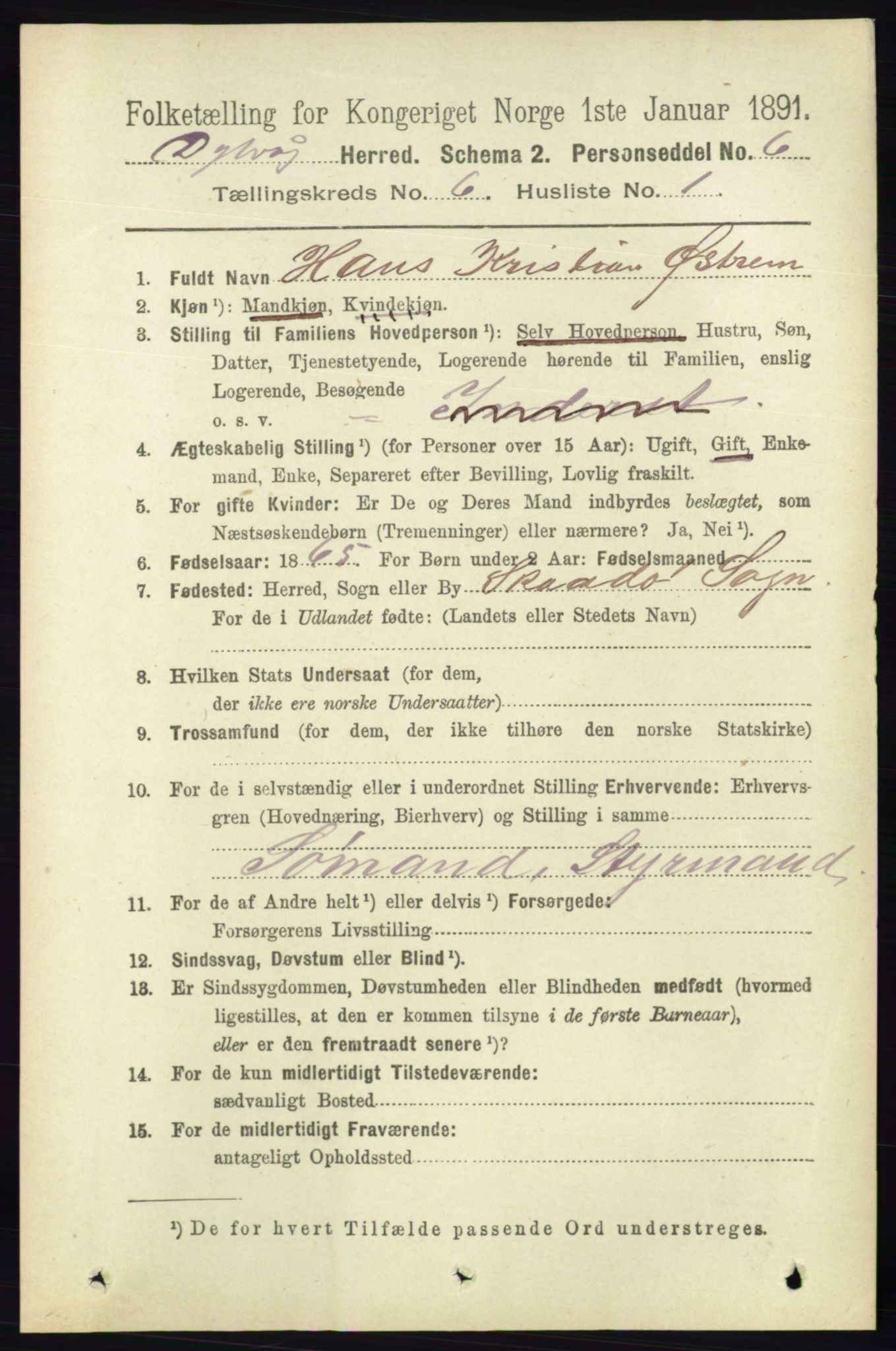 RA, 1891 census for 0915 Dypvåg, 1891, p. 1790