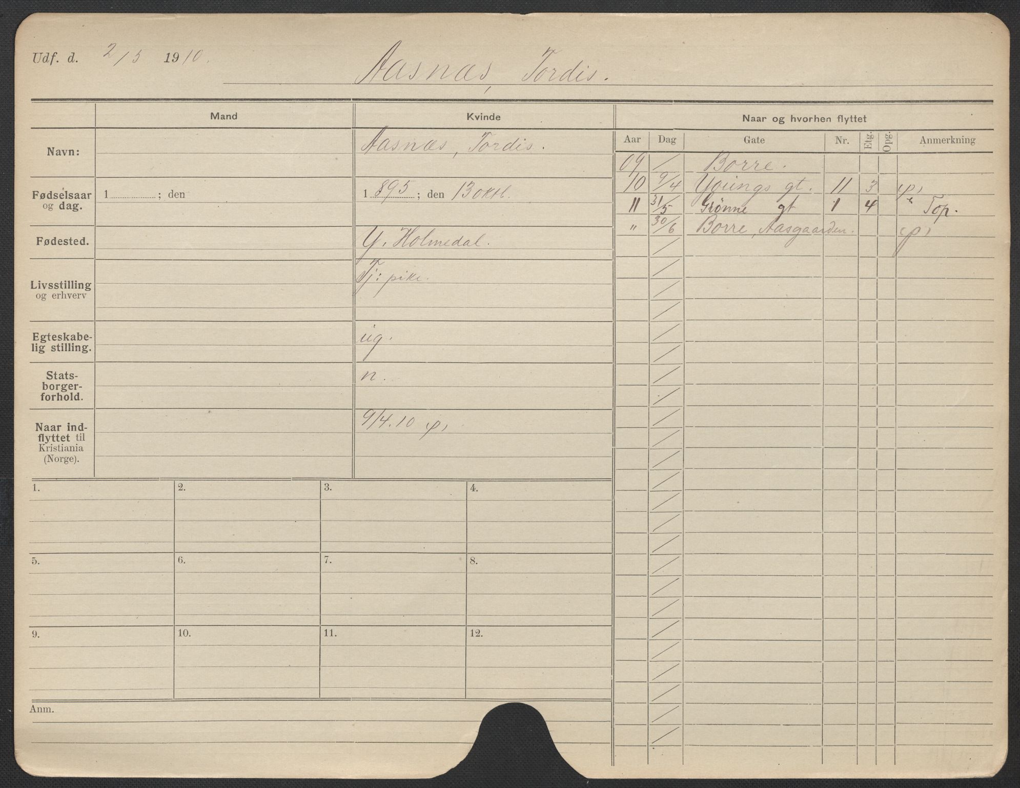 Oslo folkeregister, Registerkort, AV/SAO-A-11715/F/Fa/Fac/L0025: Kvinner, 1906-1914, p. 1326a