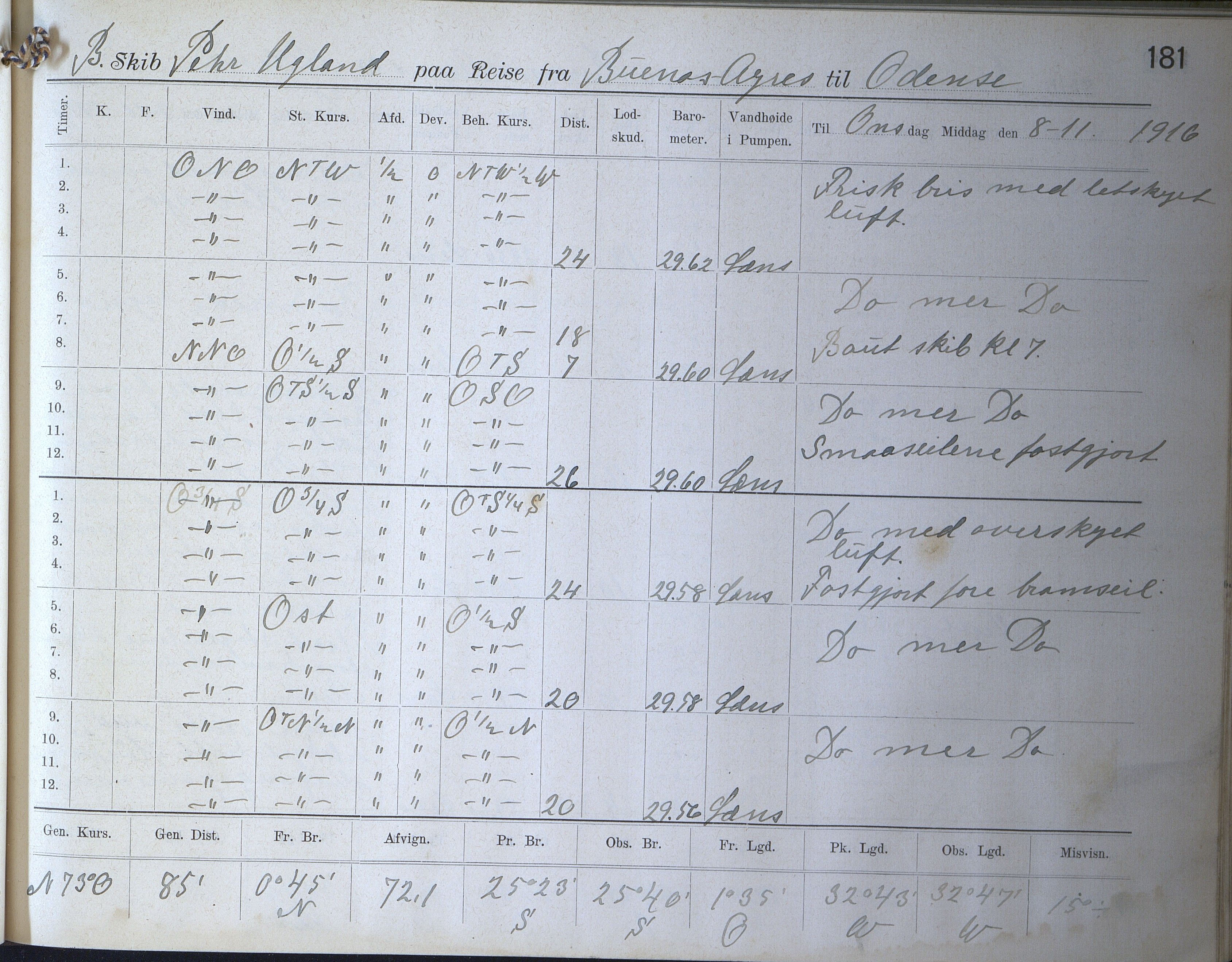 Fartøysarkivet, AAKS/PA-1934/F/L0272: Pehr Ugland (bark), 1891-1929, p. 181
