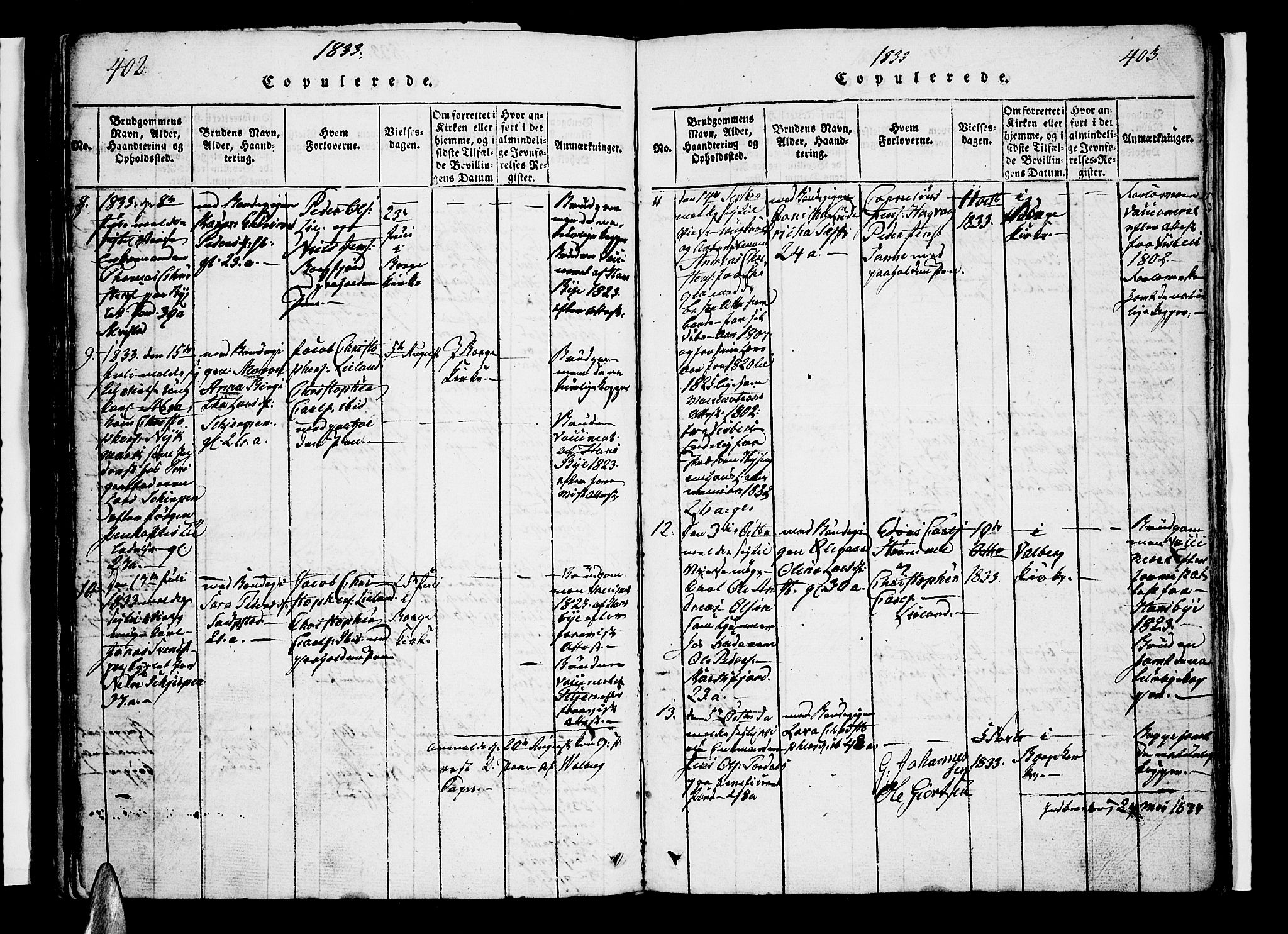 Ministerialprotokoller, klokkerbøker og fødselsregistre - Nordland, SAT/A-1459/880/L1130: Parish register (official) no. 880A04, 1821-1843, p. 402-403