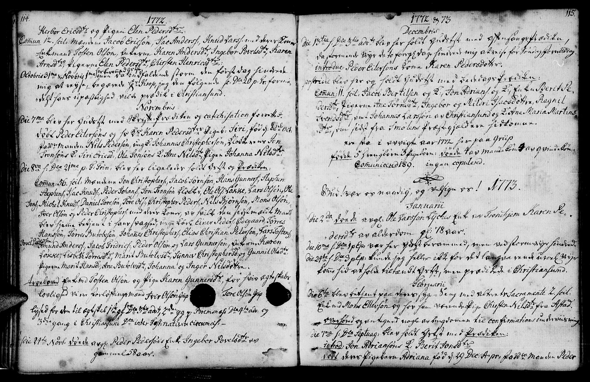 Ministerialprotokoller, klokkerbøker og fødselsregistre - Møre og Romsdal, AV/SAT-A-1454/574/L0876: Parish register (official) no. 574A02, 1754-1814, p. 114-115