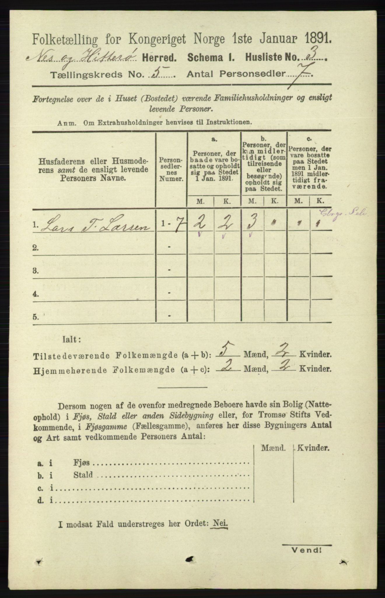 RA, 1891 census for 1043 Hidra og Nes, 1891, p. 1796