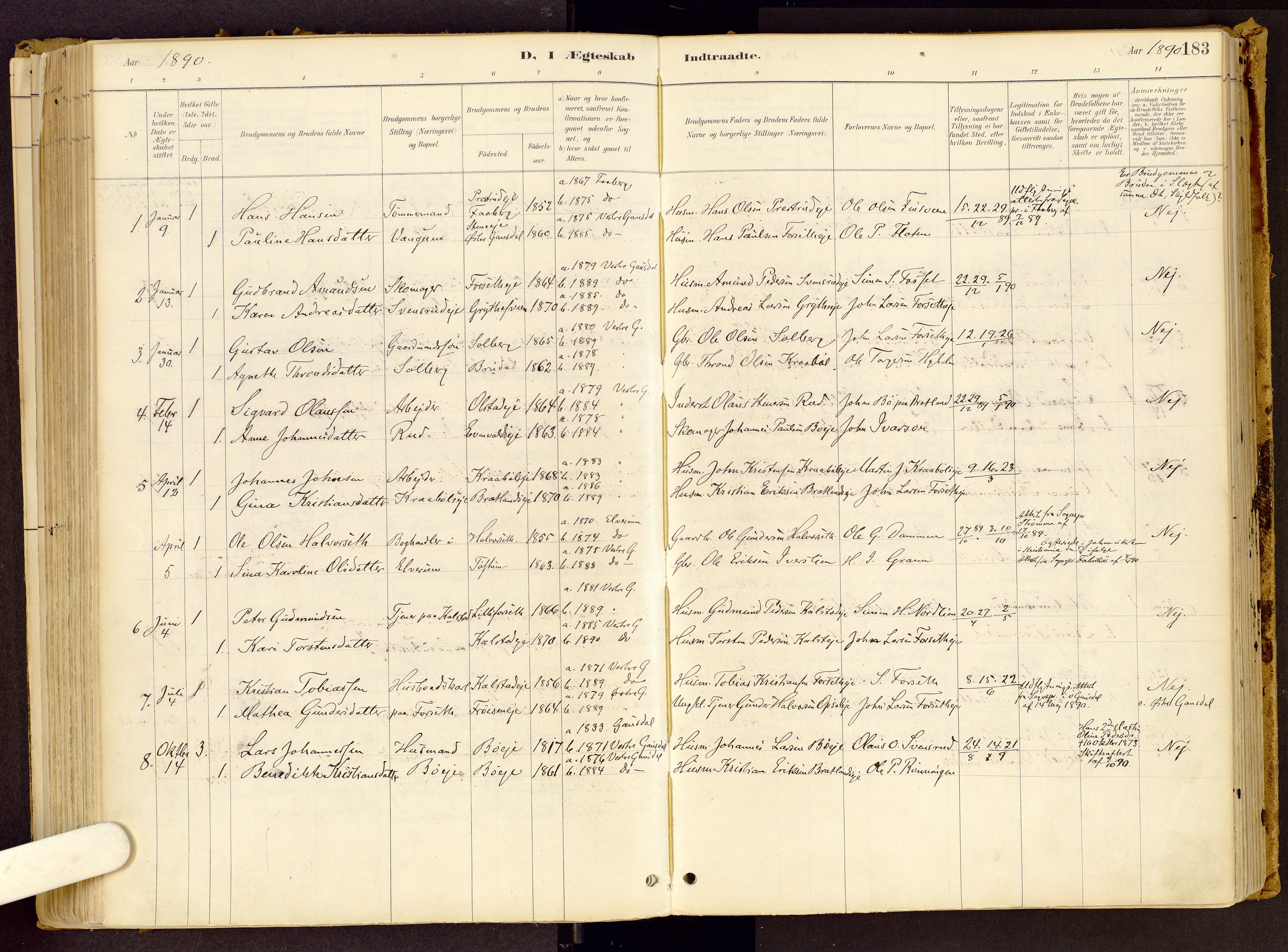 Vestre Gausdal prestekontor, SAH/PREST-094/H/Ha/Haa/L0001: Parish register (official) no. 1, 1887-1914, p. 183