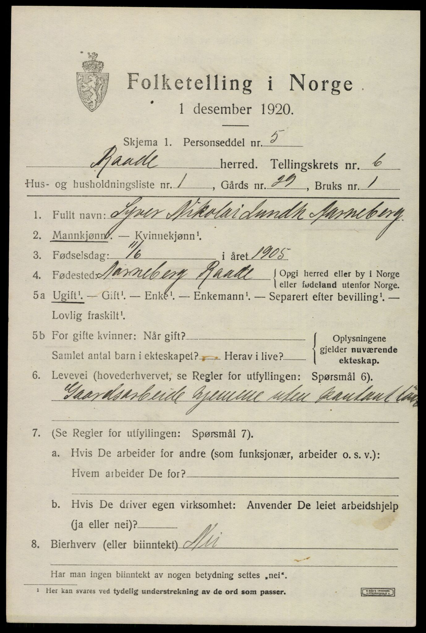 SAO, 1920 census for Råde, 1920, p. 5609