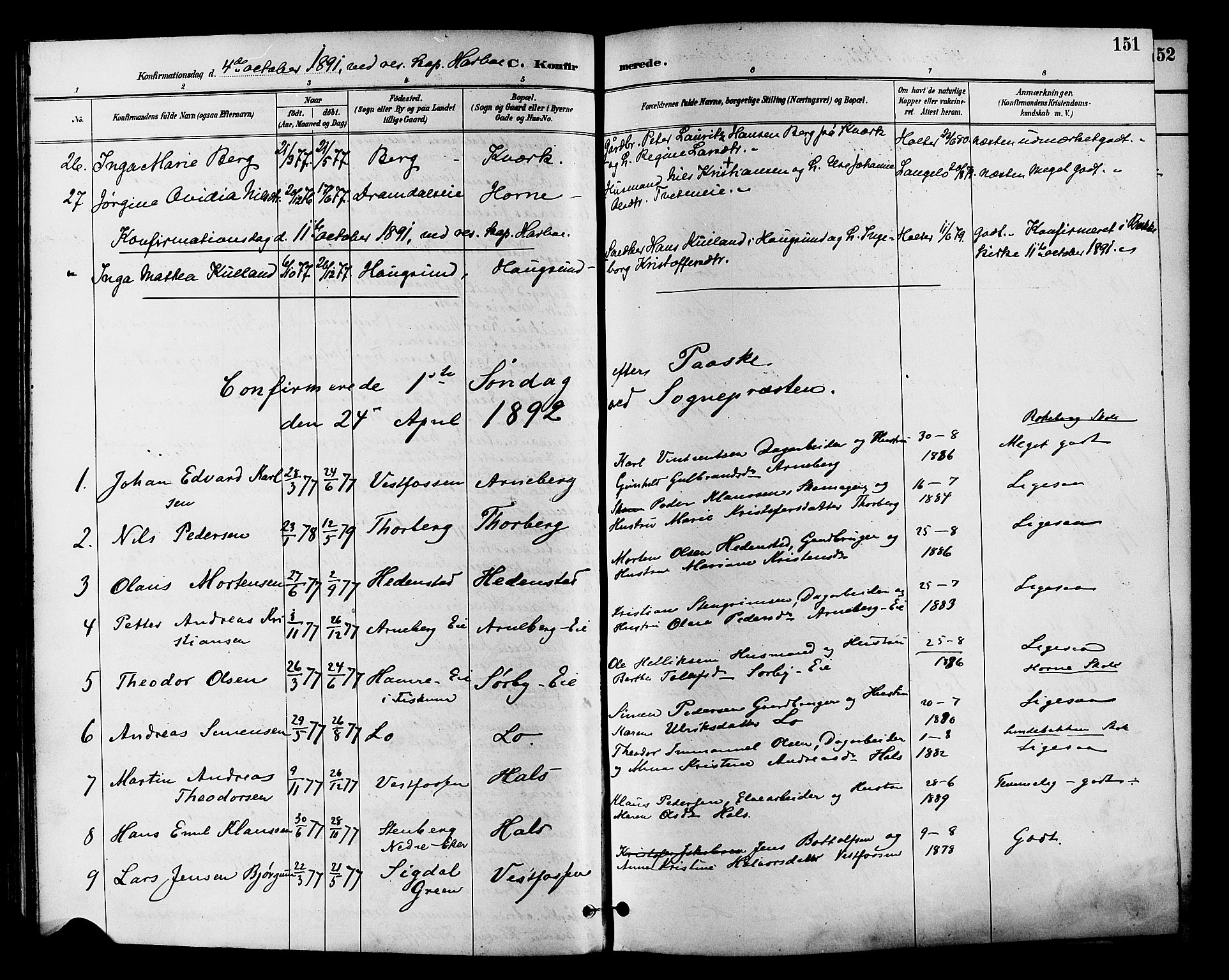 Eiker kirkebøker, SAKO/A-4/F/Fb/L0002: Parish register (official) no. II 2, 1889-1896, p. 151