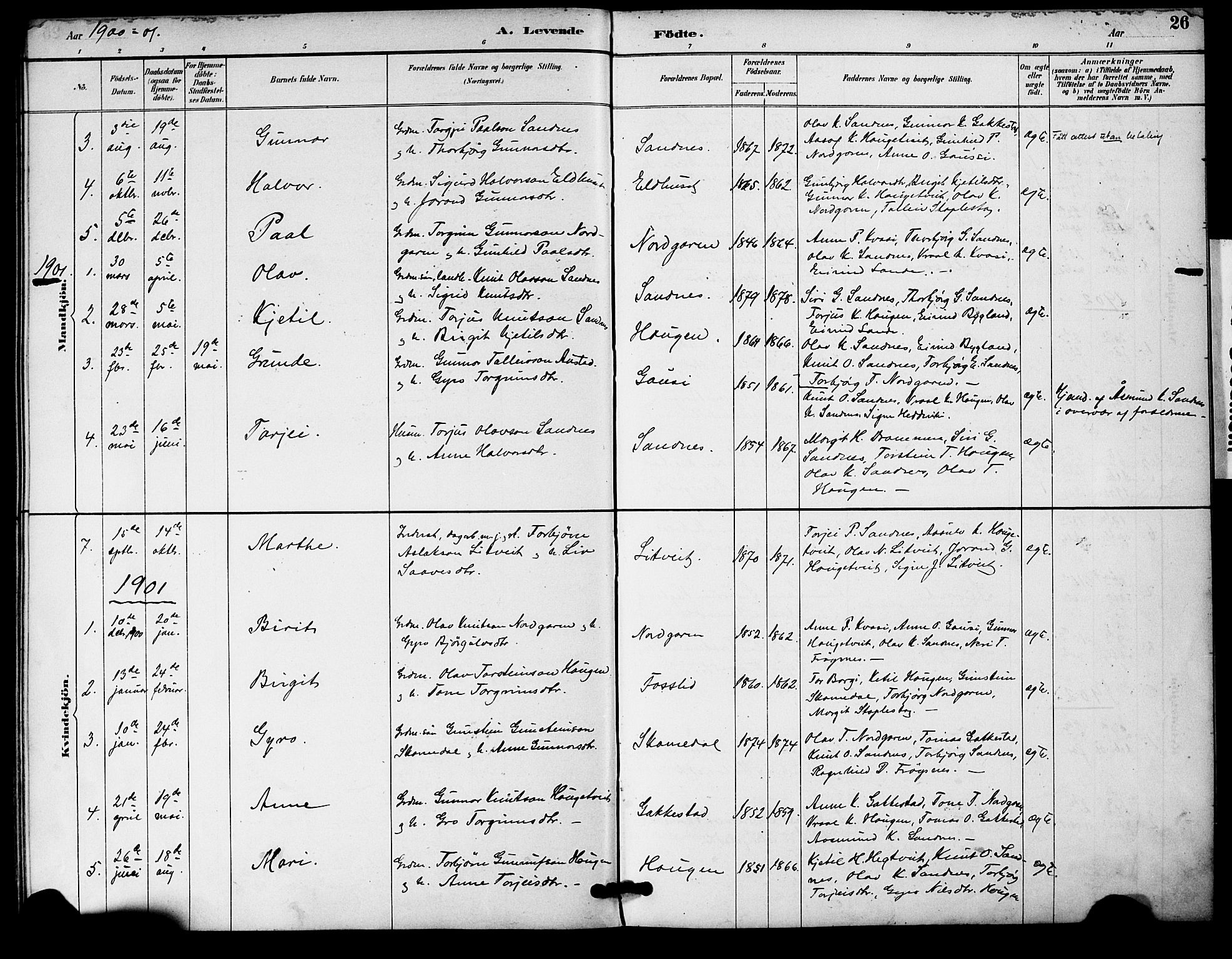 Bygland sokneprestkontor, SAK/1111-0006/F/Fa/Fac/L0001: Parish register (official) no. A 1, 1885-1909, p. 26