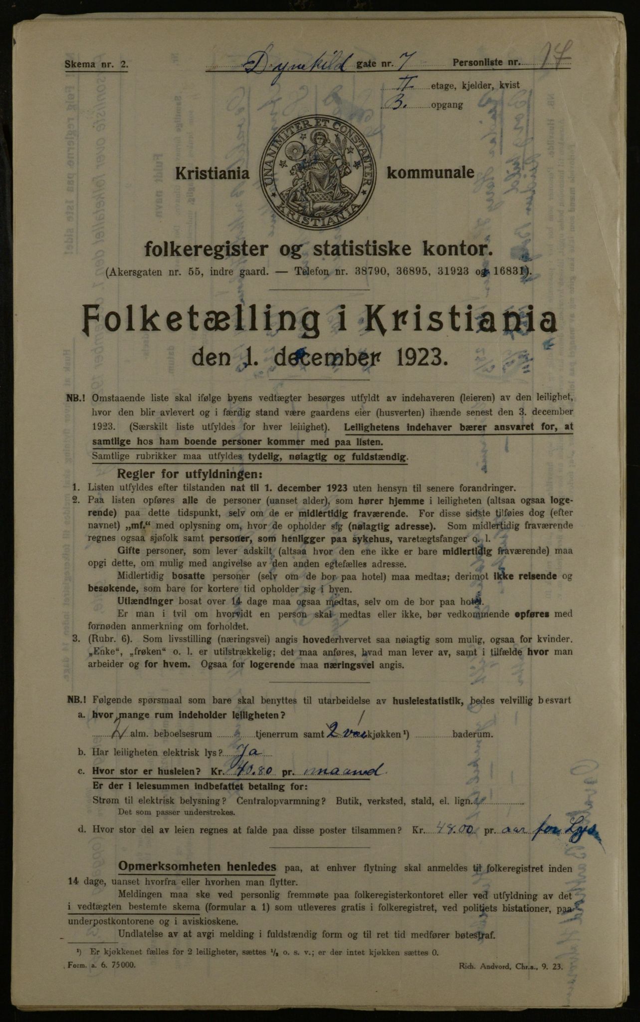 OBA, Municipal Census 1923 for Kristiania, 1923, p. 19482