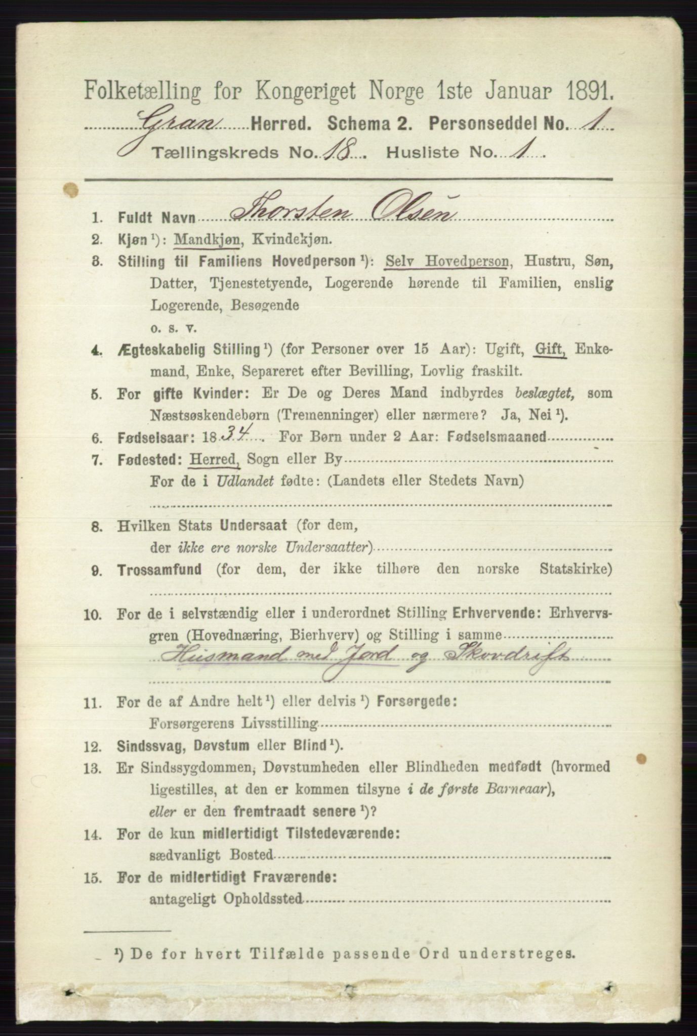 RA, 1891 census for 0534 Gran, 1891, p. 9536