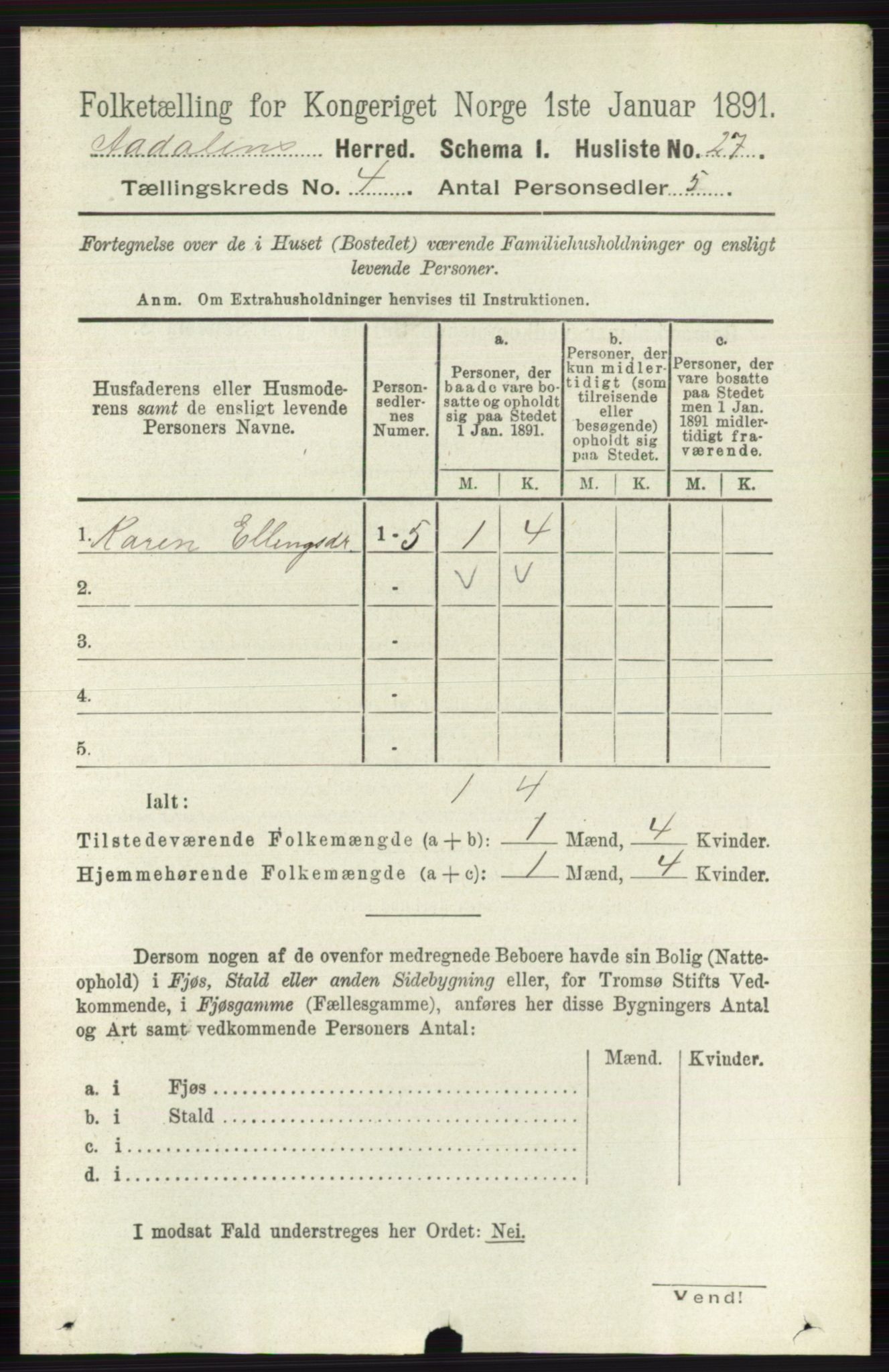 RA, 1891 census for 0614 Ådal, 1891, p. 1477