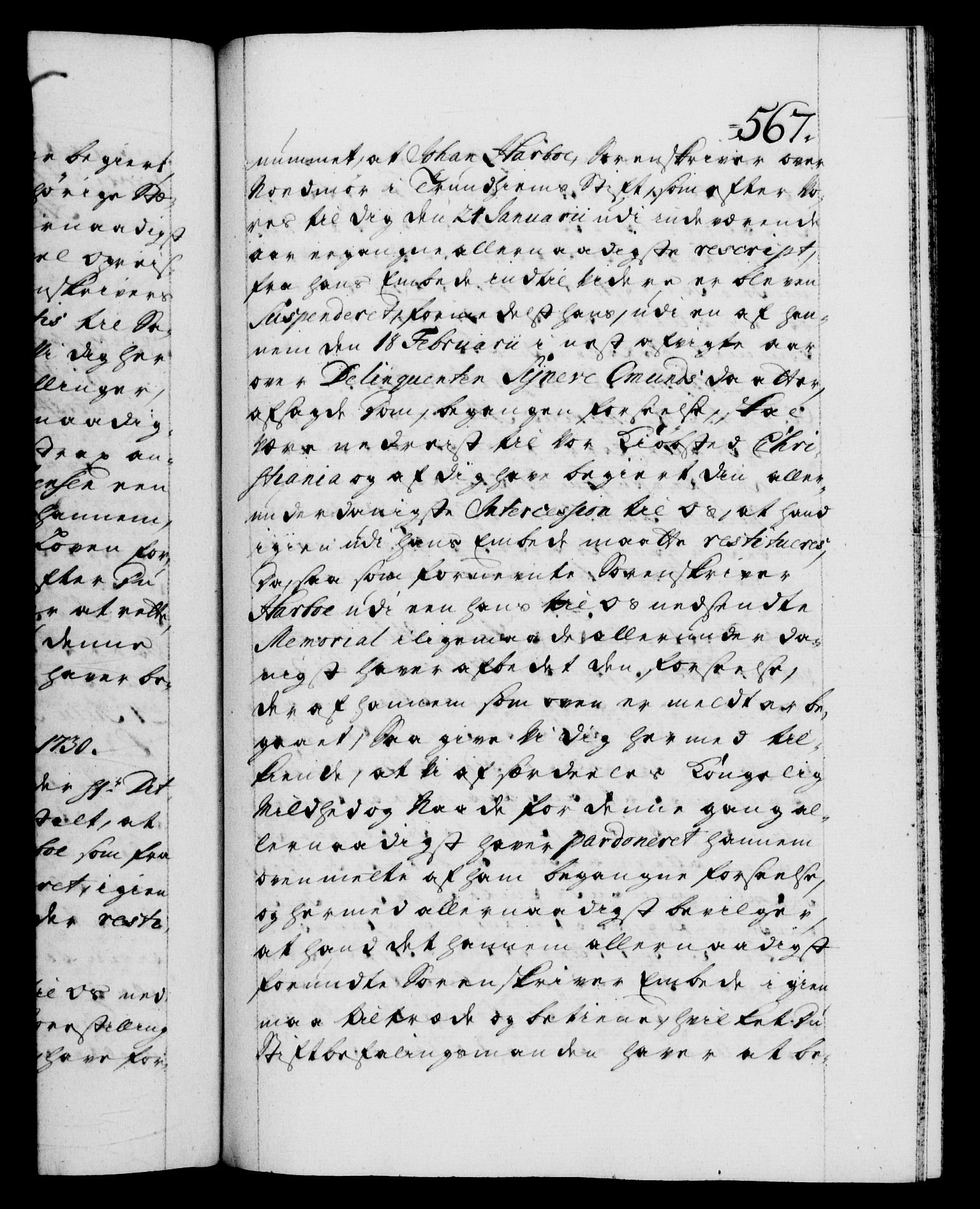 Danske Kanselli 1572-1799, AV/RA-EA-3023/F/Fc/Fca/Fcab/L0024: Norske tegnelser, 1728-1730, p. 567a