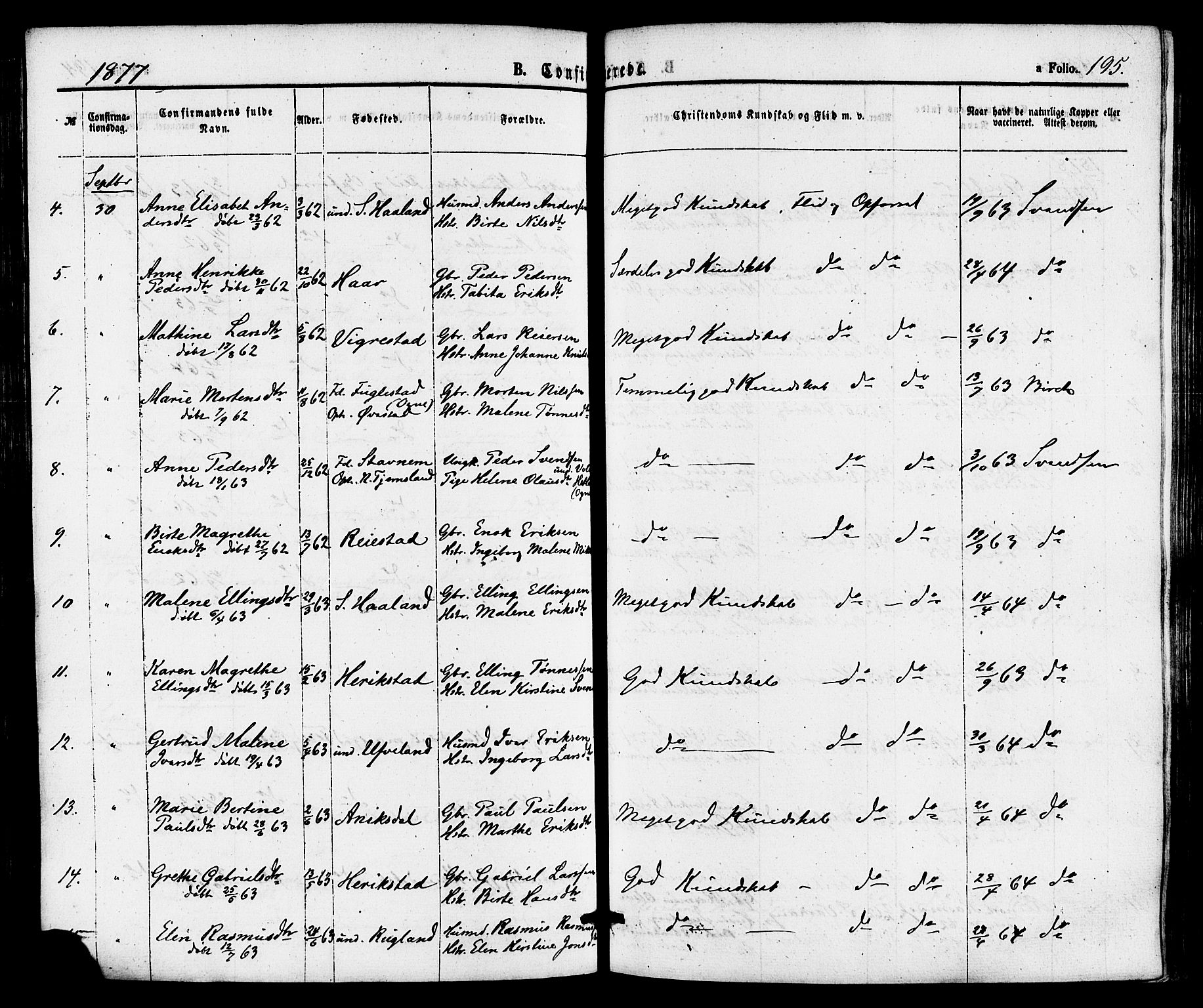 Hå sokneprestkontor, AV/SAST-A-101801/001/30BA/L0009: Parish register (official) no. A 8, 1855-1878, p. 195