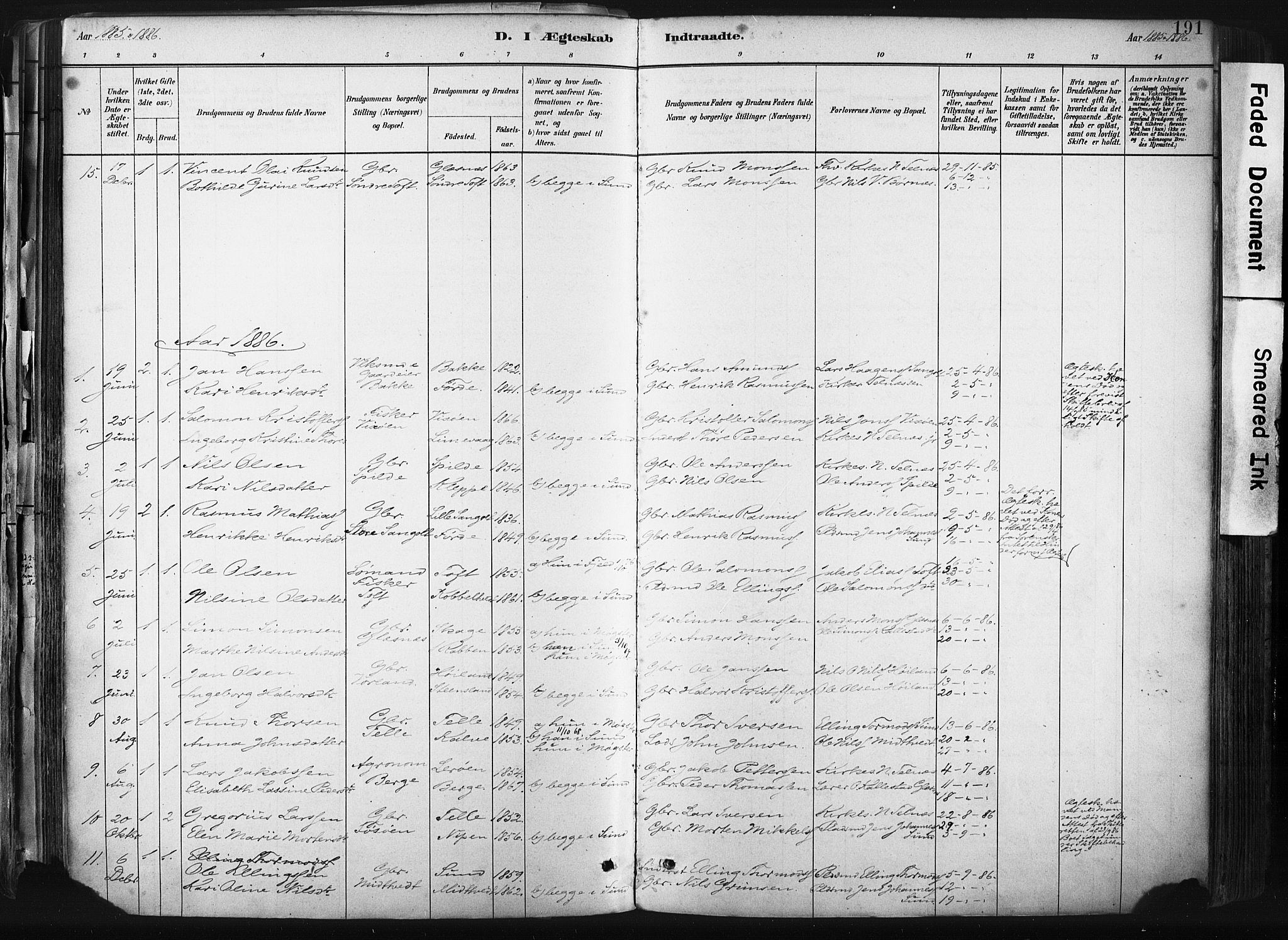 Sund sokneprestembete, AV/SAB-A-99930: Parish register (official) no. B 1, 1882-1907, p. 191