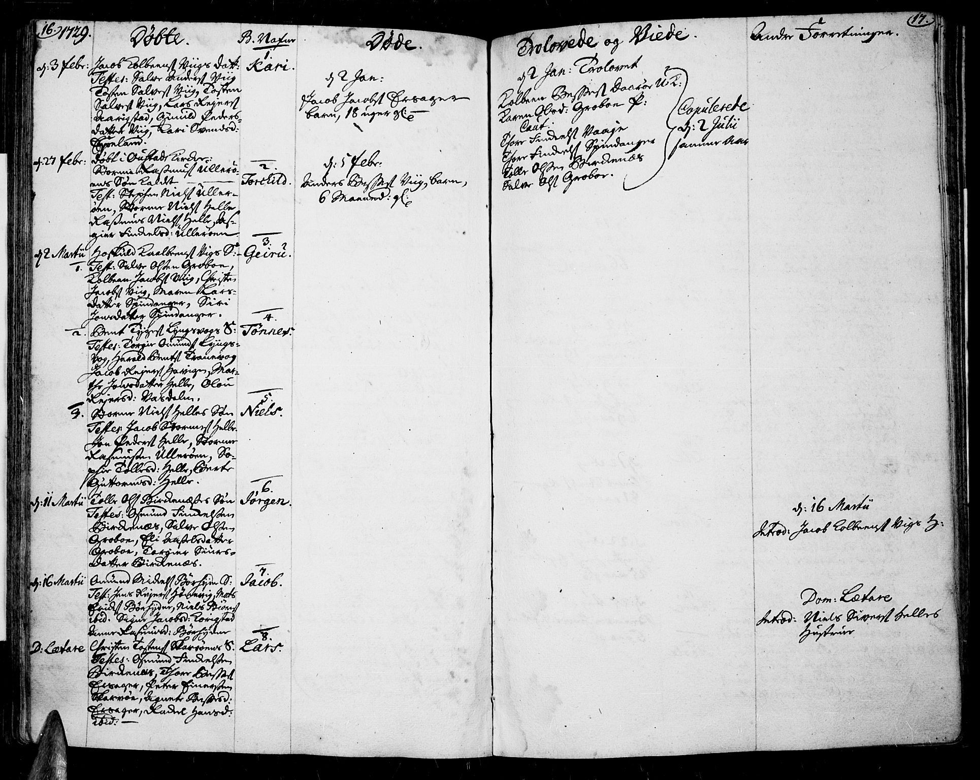 Lista sokneprestkontor, AV/SAK-1111-0027/F/Fa/L0002: Parish register (official) no. A 2 /3, 1726-1751, p. 16-17