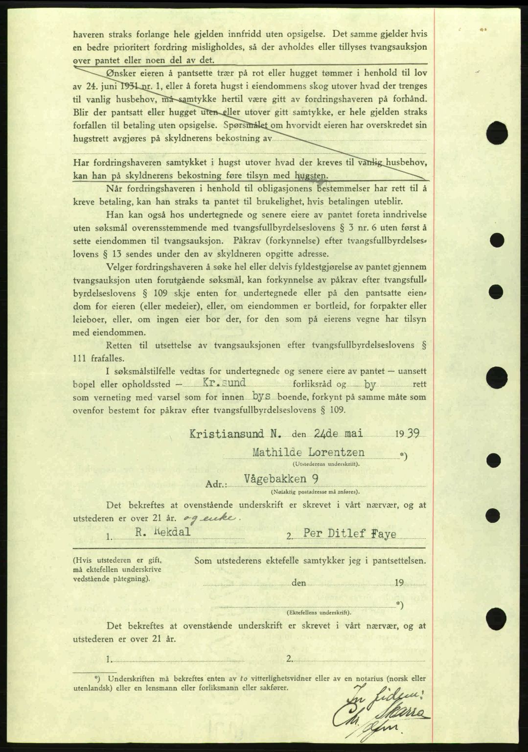 Kristiansund byfogd, SAT/A-4587/A/27: Mortgage book no. 31, 1938-1939, Diary no: : 435/1939