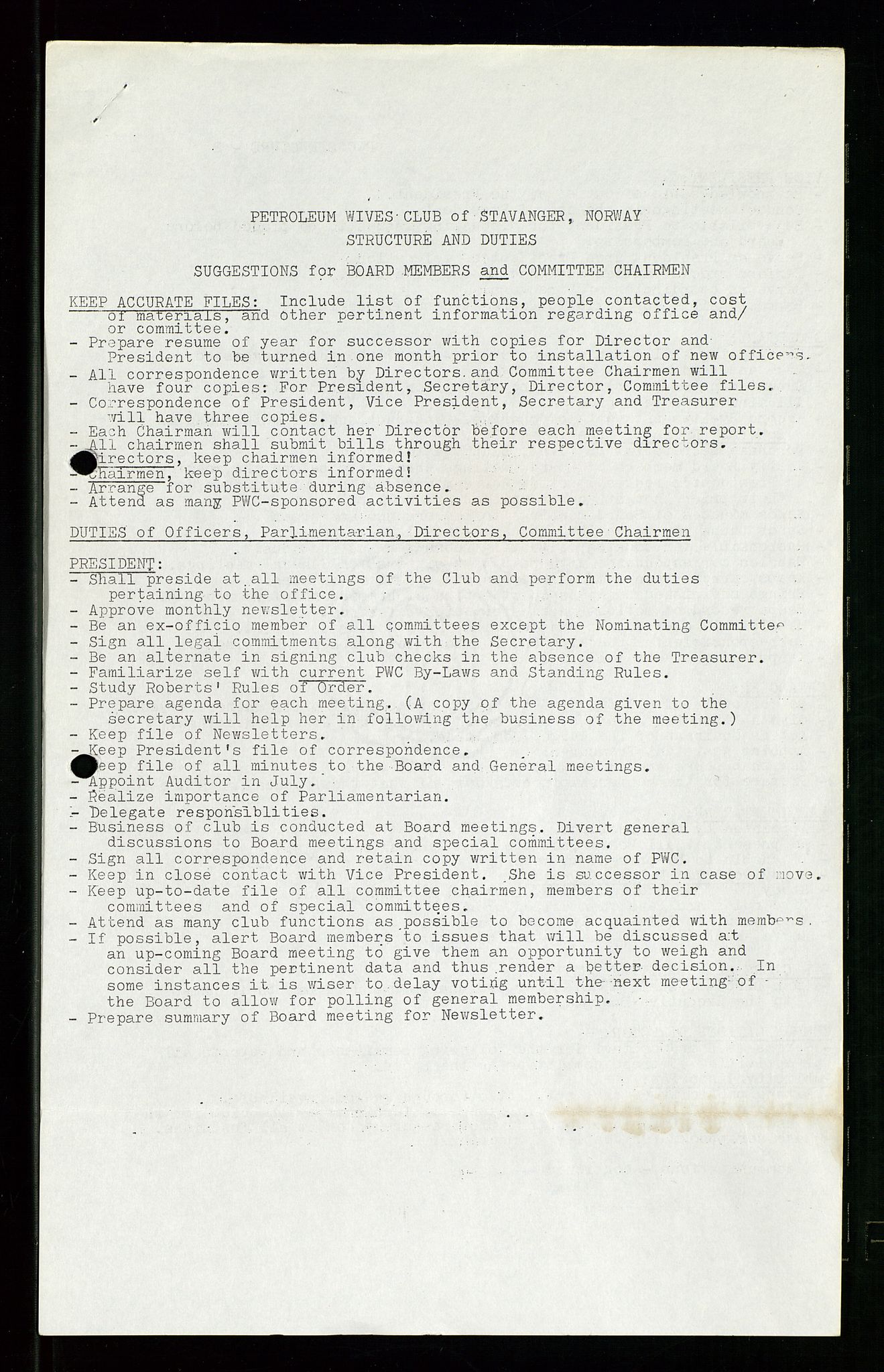 PA 1547 - Petroleum Wives Club, AV/SAST-A-101974/D/Da/L0001: President's file, 1975-1980