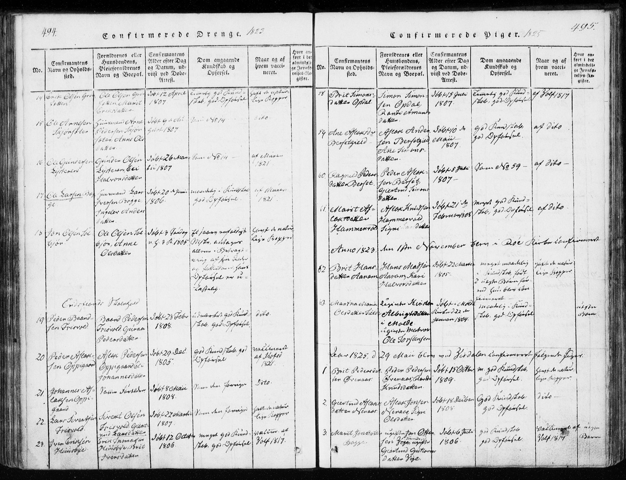 Ministerialprotokoller, klokkerbøker og fødselsregistre - Møre og Romsdal, SAT/A-1454/551/L0623: Parish register (official) no. 551A03, 1818-1831, p. 494-495