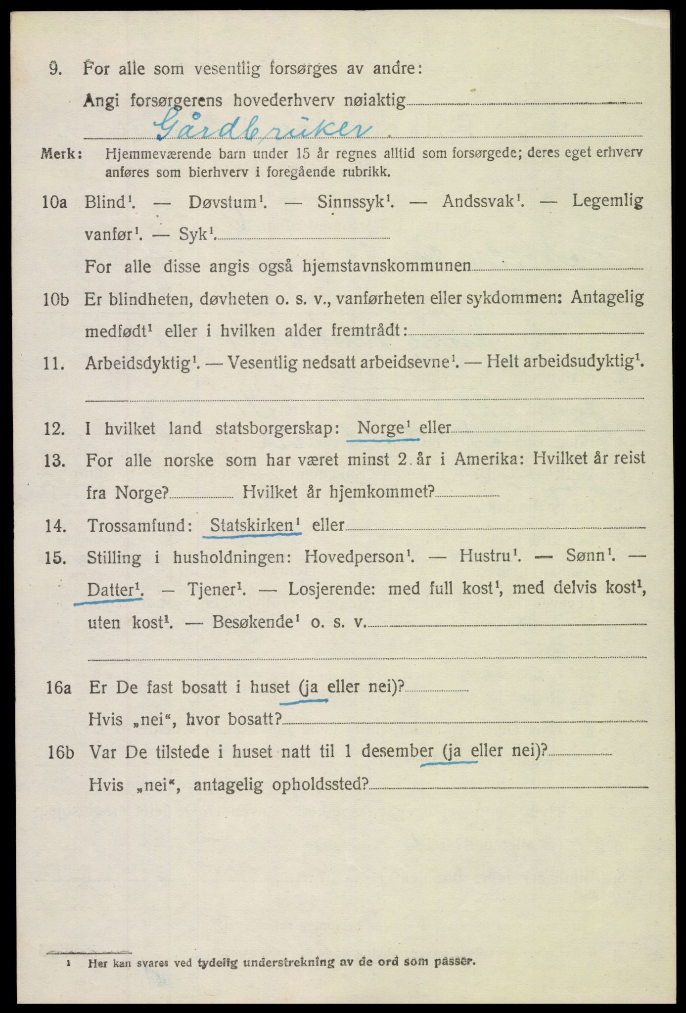 SAH, 1920 census for Nordre Land, 1920, p. 5449