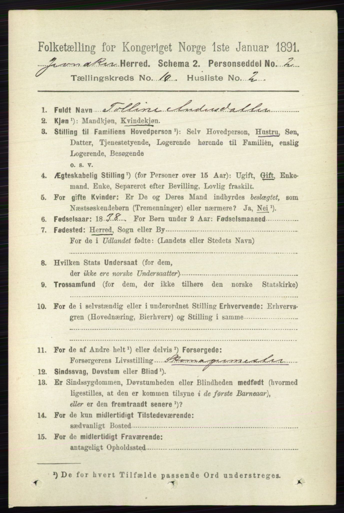 RA, 1891 census for 0532 Jevnaker, 1891, p. 5524