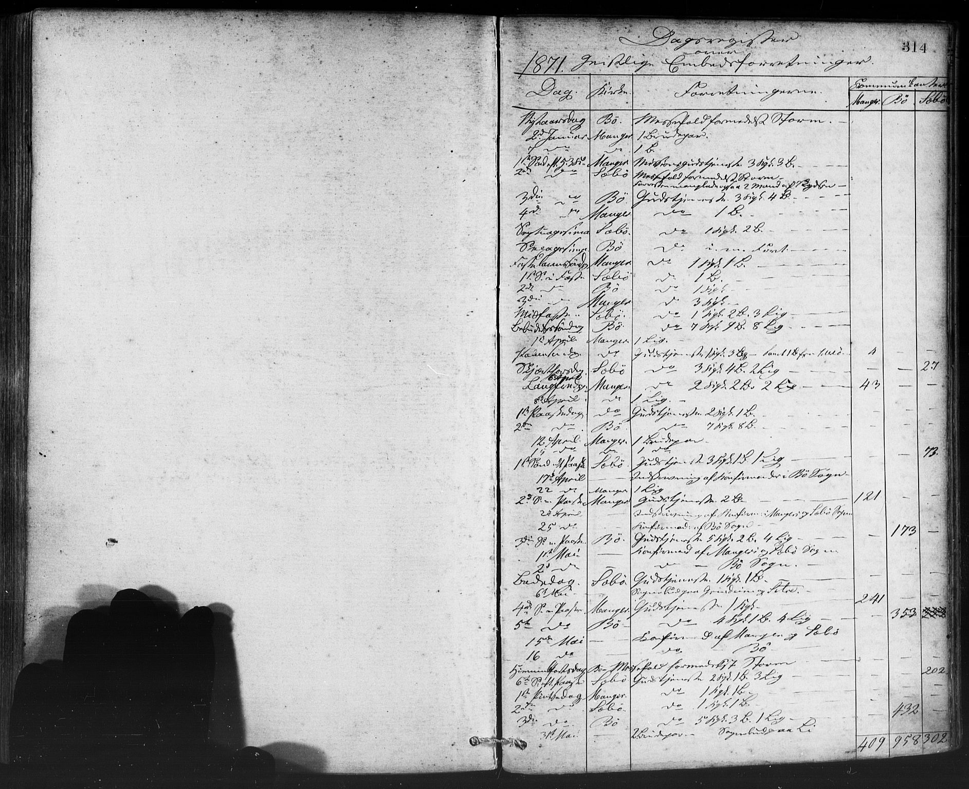 Manger sokneprestembete, AV/SAB-A-76801/H/Haa: Parish register (official) no. A 8, 1871-1880, p. 314