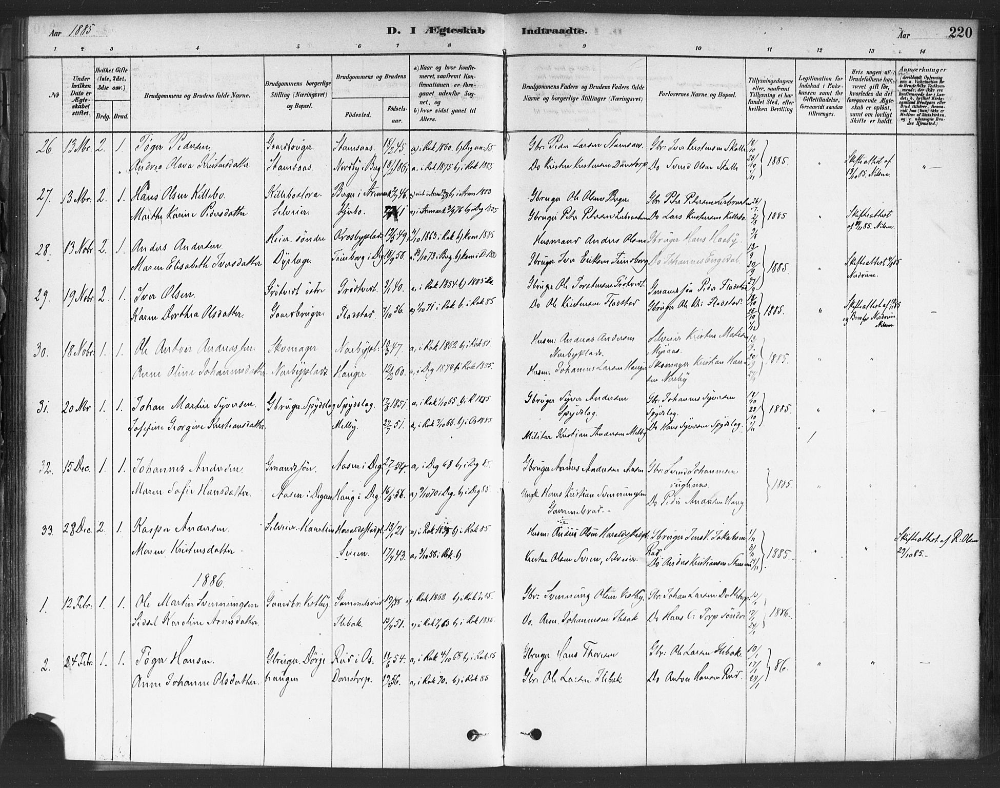 Rakkestad prestekontor Kirkebøker, AV/SAO-A-2008/F/Fa/L0012: Parish register (official) no. I 12, 1878-1893, p. 220