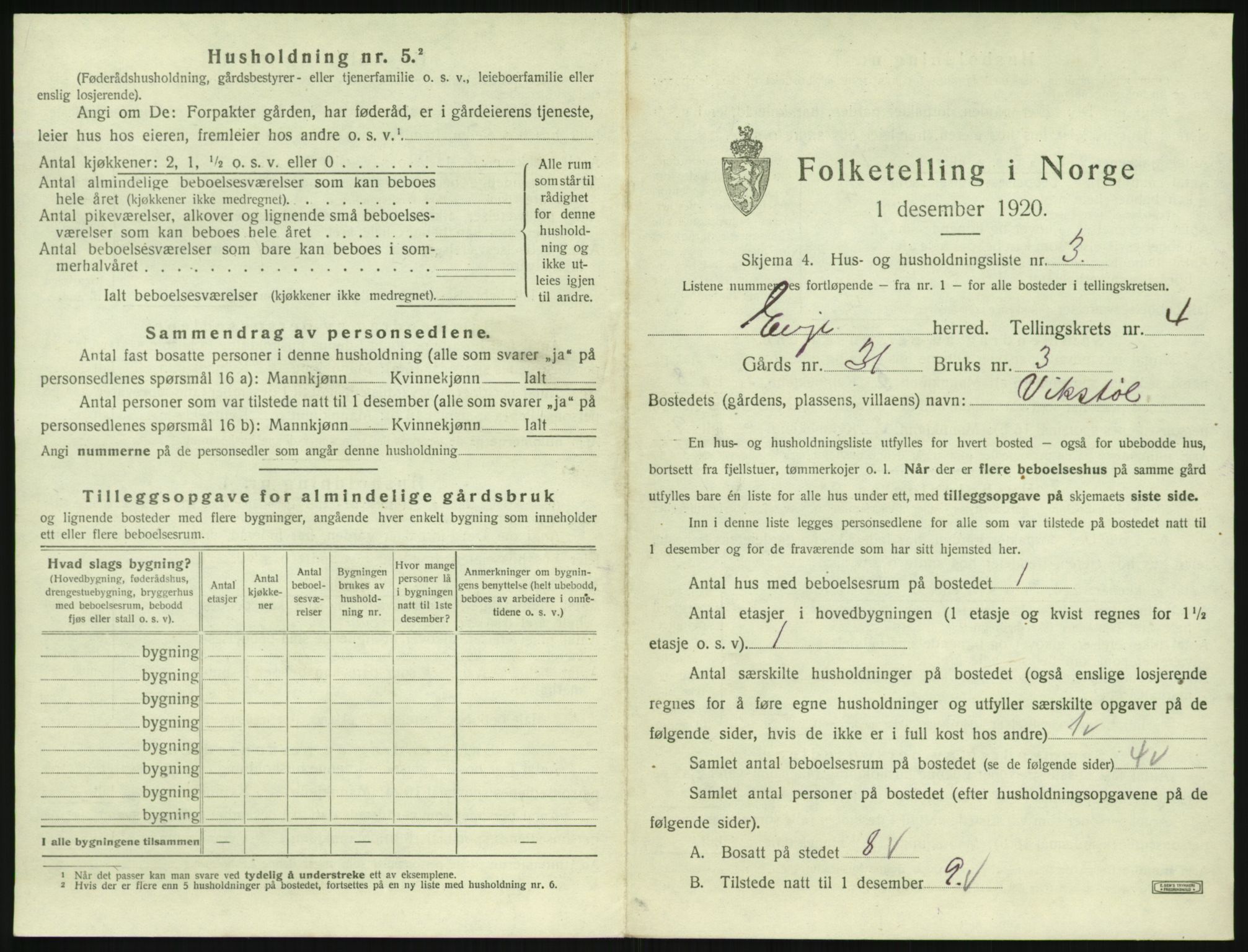 SAK, 1920 census for Evje, 1920, p. 166