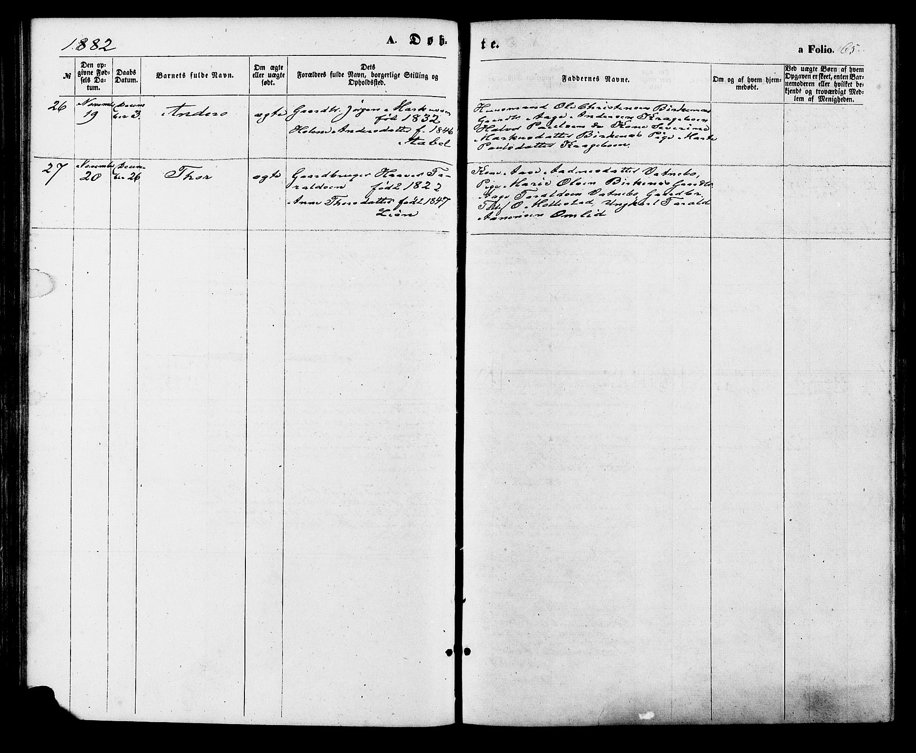 Birkenes sokneprestkontor, AV/SAK-1111-0004/F/Fa/L0004: Parish register (official) no. A 4, 1867-1886, p. 65