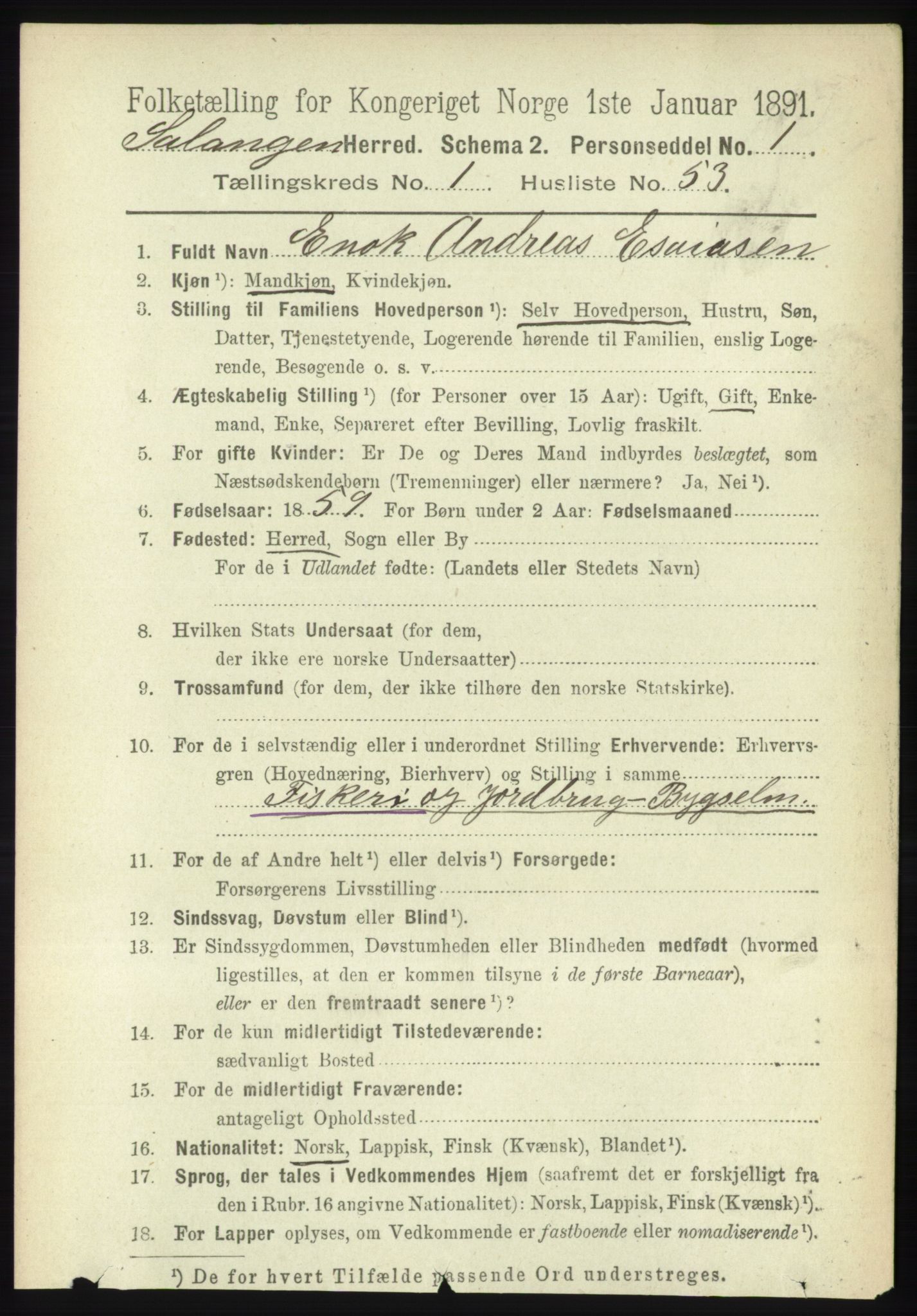 RA, 1891 census for 1921 Salangen, 1891, p. 451