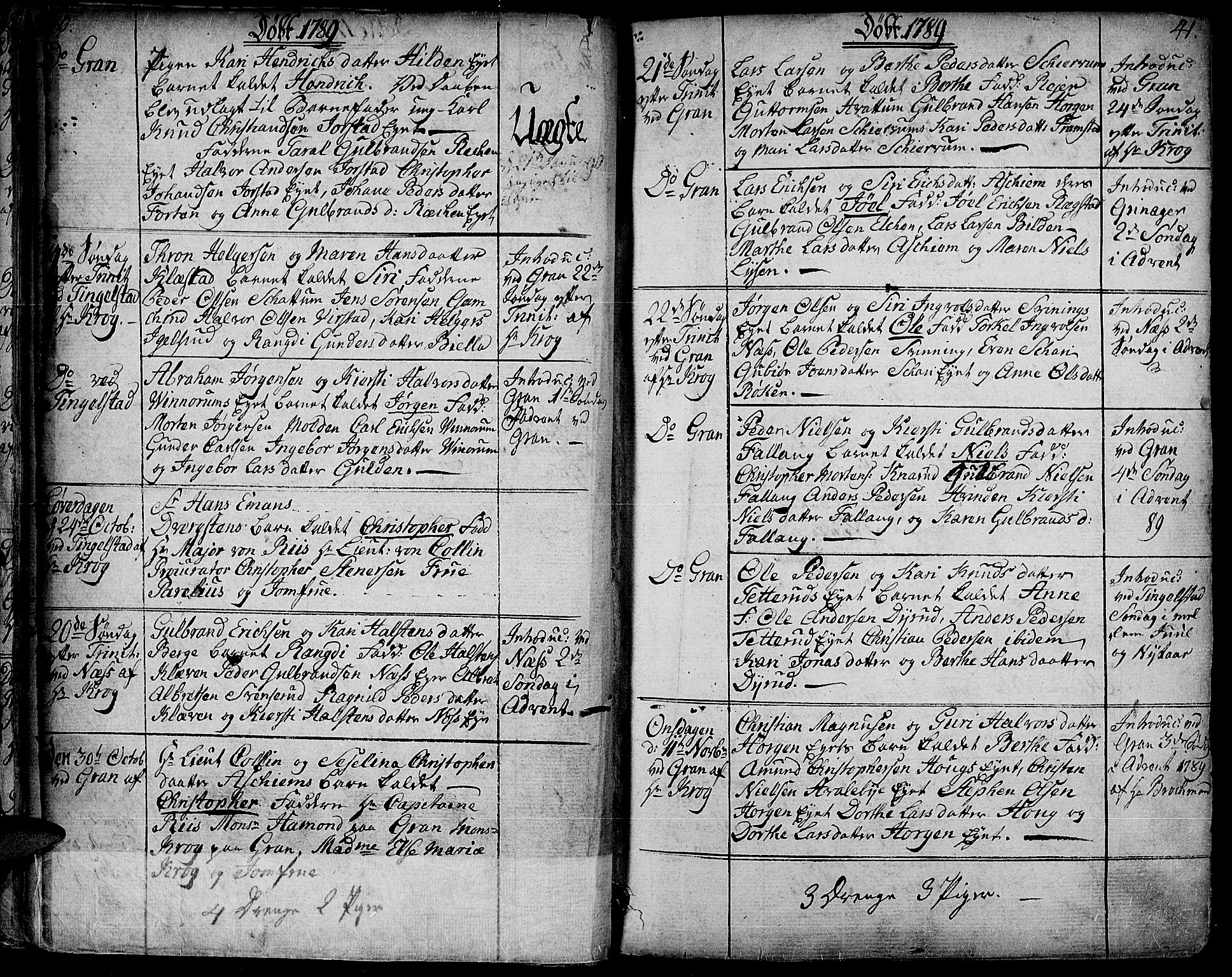 Gran prestekontor, SAH/PREST-112/H/Ha/Haa/L0006: Parish register (official) no. 6, 1787-1824, p. 40-41