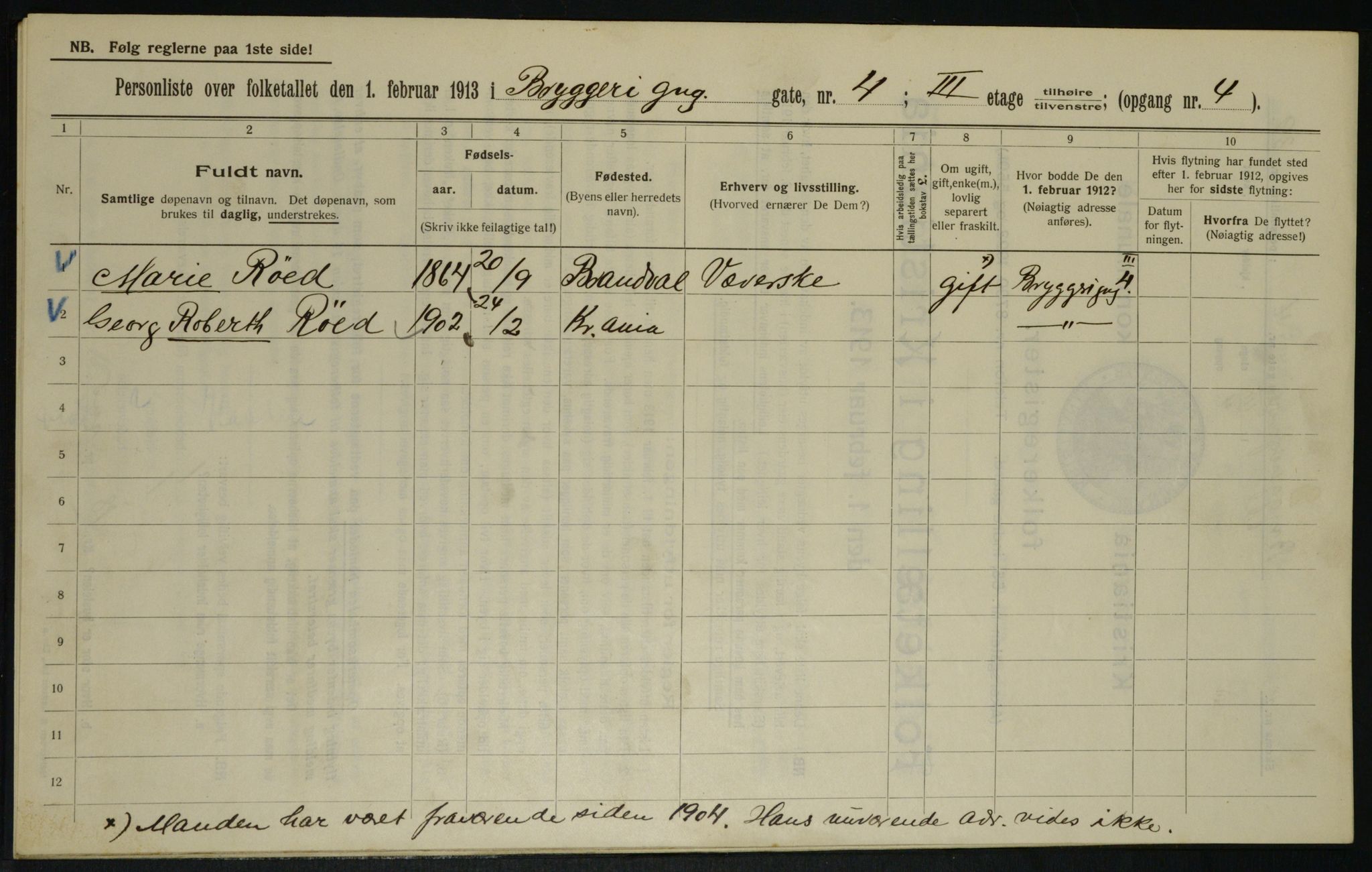 OBA, Municipal Census 1913 for Kristiania, 1913, p. 10151