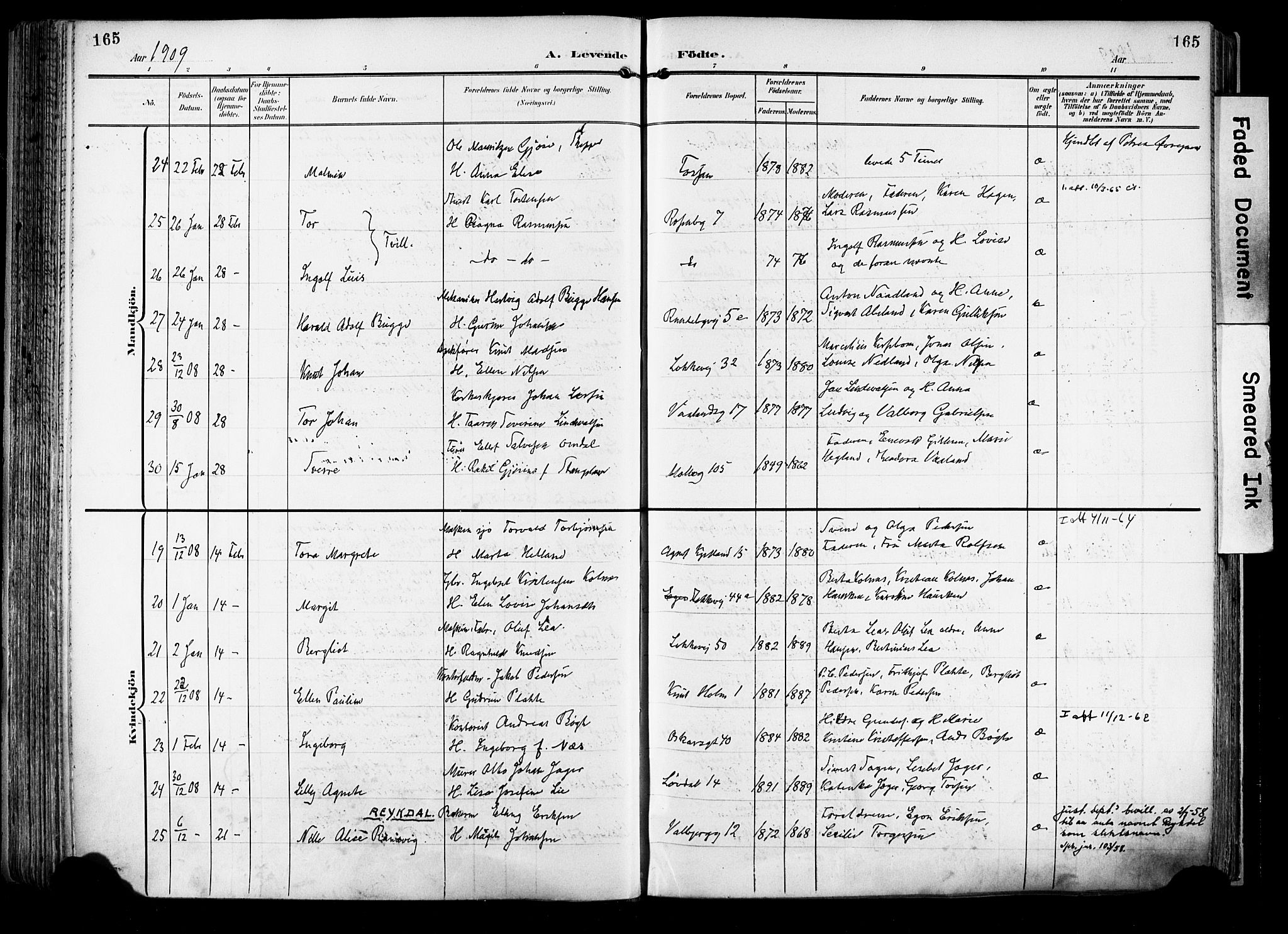 Domkirken sokneprestkontor, AV/SAST-A-101812/001/30/30BA/L0033: Parish register (official) no. A 32, 1903-1915, p. 165