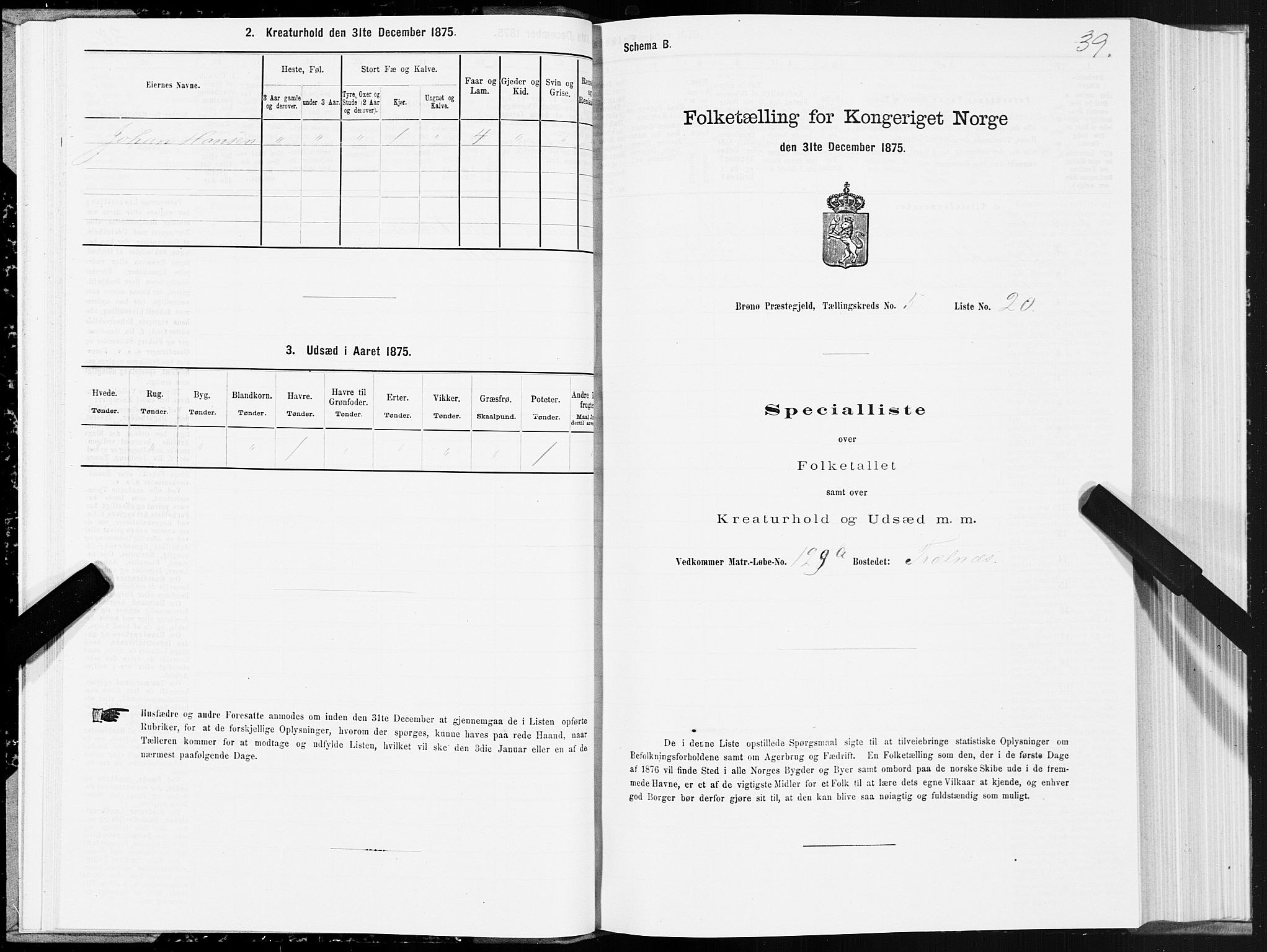 SAT, 1875 census for 1814P Brønnøy, 1875, p. 3039