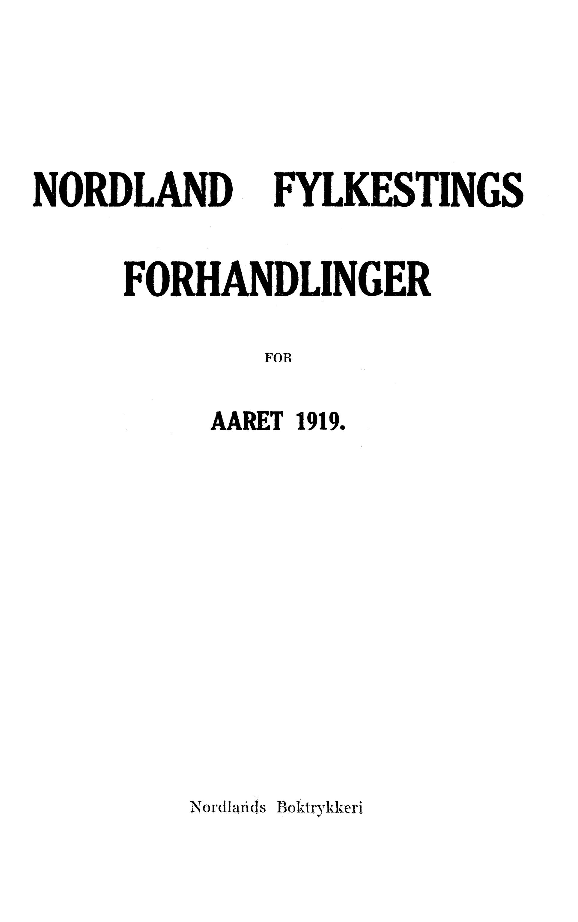 Nordland Fylkeskommune. Fylkestinget, AIN/NFK-17/176/A/Ac/L0042: Fylkestingsforhandlinger 1919, 1919