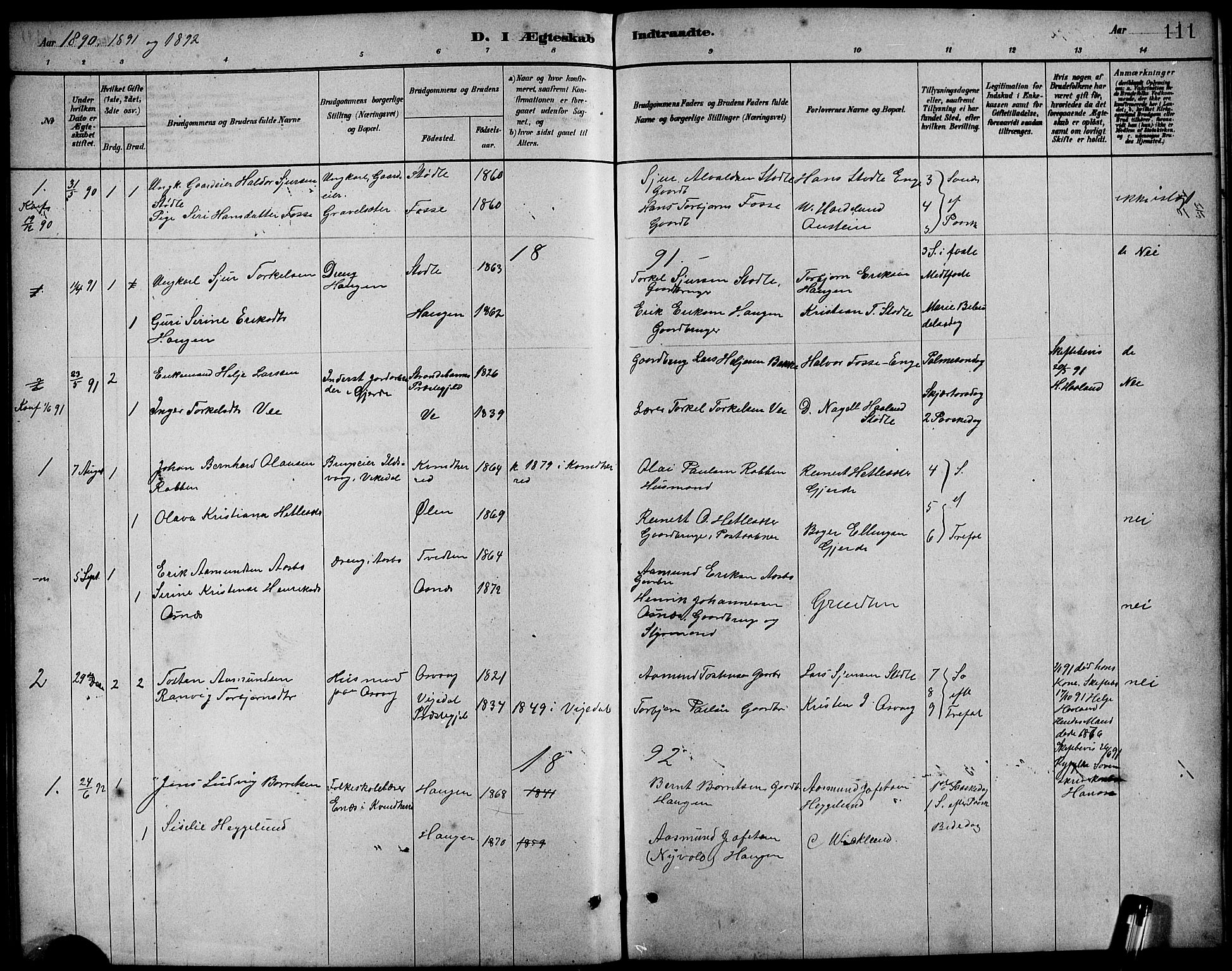Etne sokneprestembete, SAB/A-75001/H/Hab: Parish register (copy) no. B 4, 1879-1897, p. 111