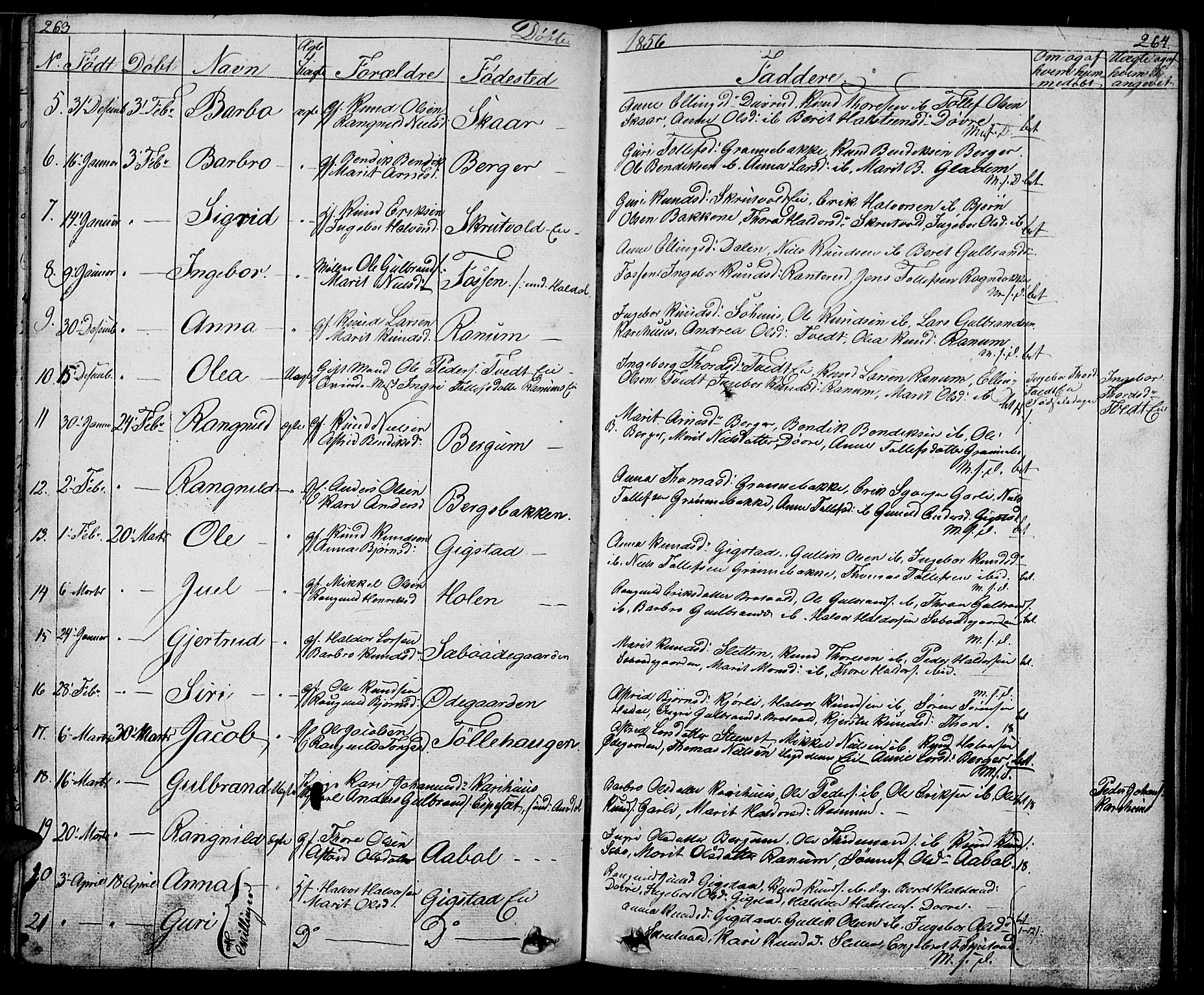 Nord-Aurdal prestekontor, SAH/PREST-132/H/Ha/Hab/L0001: Parish register (copy) no. 1, 1834-1887, p. 263-264