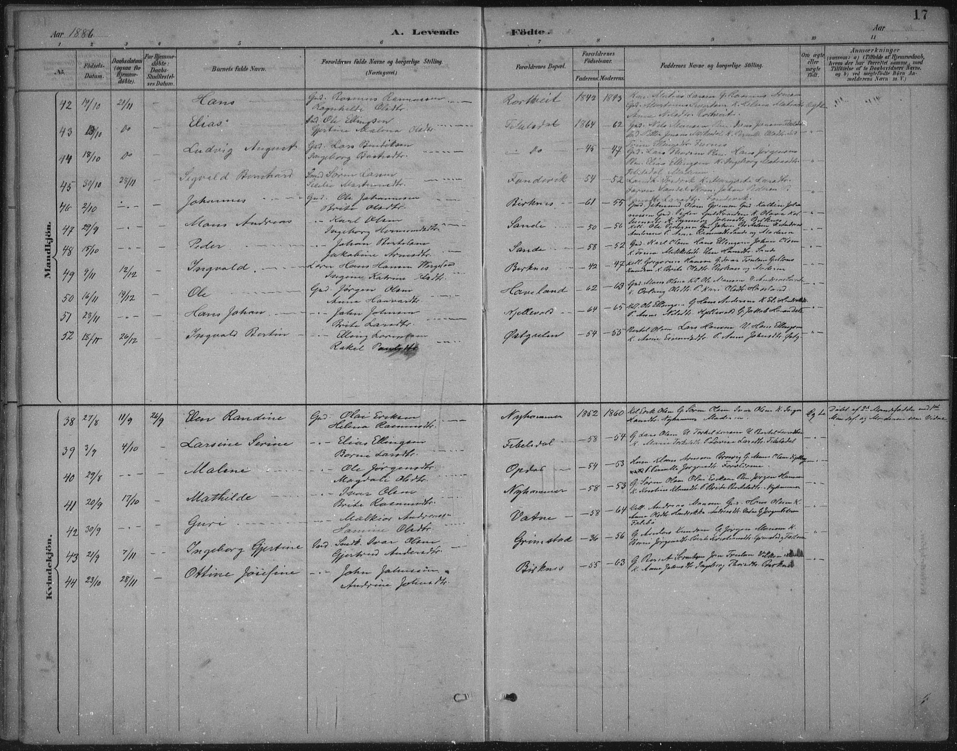 Gulen sokneprestembete, AV/SAB-A-80201/H/Hab/Habb/L0003: Parish register (copy) no. B 3, 1884-1907, p. 17