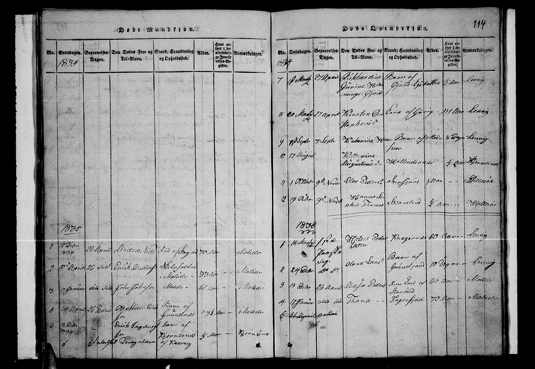 Lenvik sokneprestembete, SATØ/S-1310/H/Ha/Hab/L0001klokker: Parish register (copy) no. 1, 1822-1837, p. 114