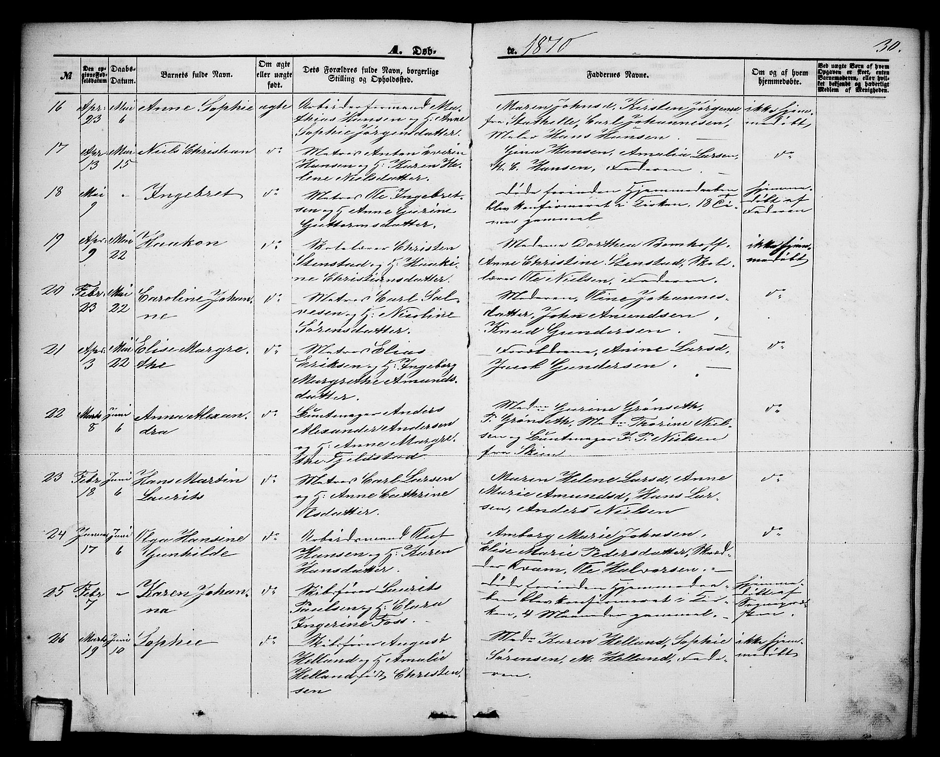 Brevik kirkebøker, AV/SAKO-A-255/G/Ga/L0003: Parish register (copy) no. 3, 1866-1881, p. 30