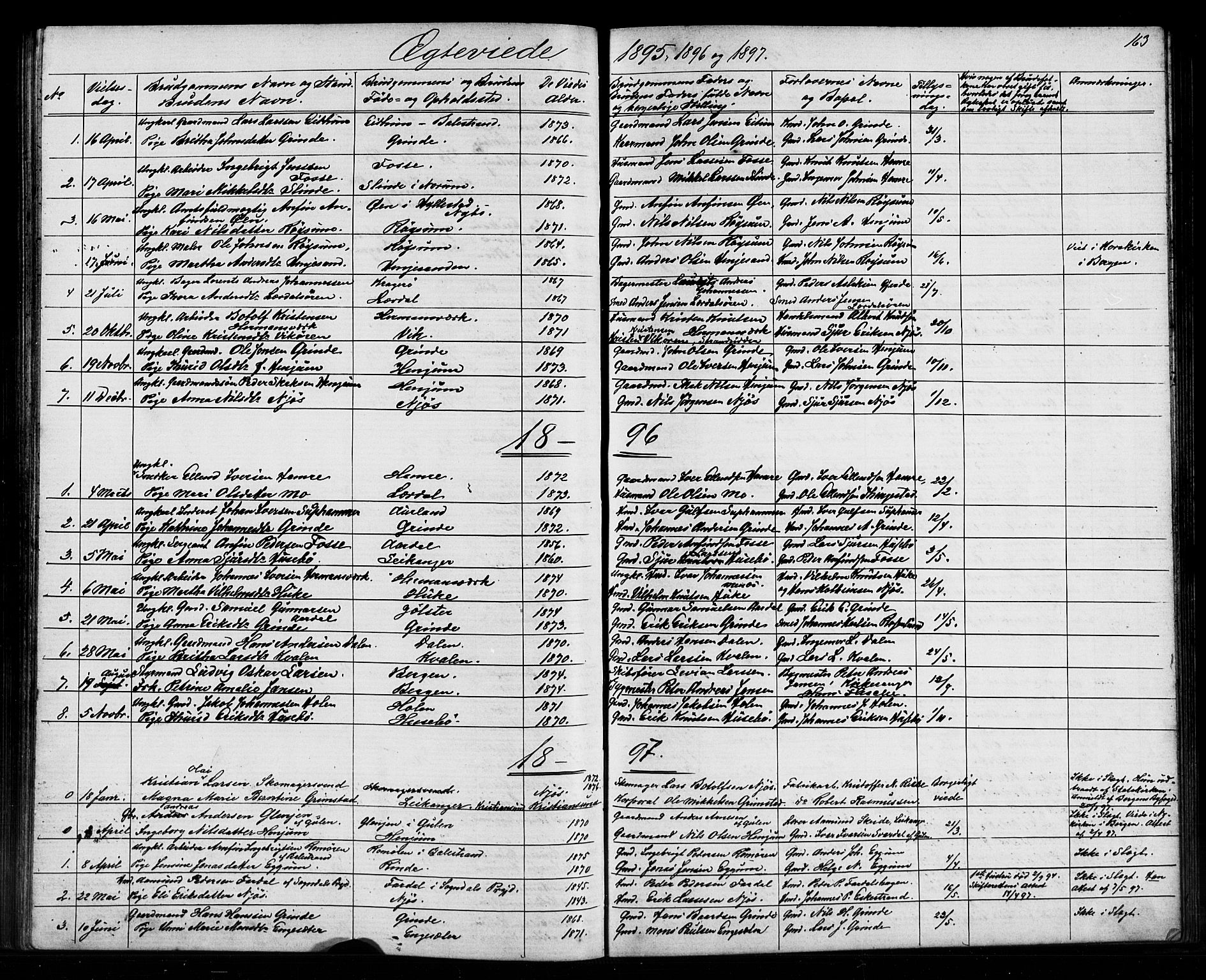 Leikanger sokneprestembete, SAB/A-81001: Parish register (copy) no. A 1, 1873-1916, p. 163