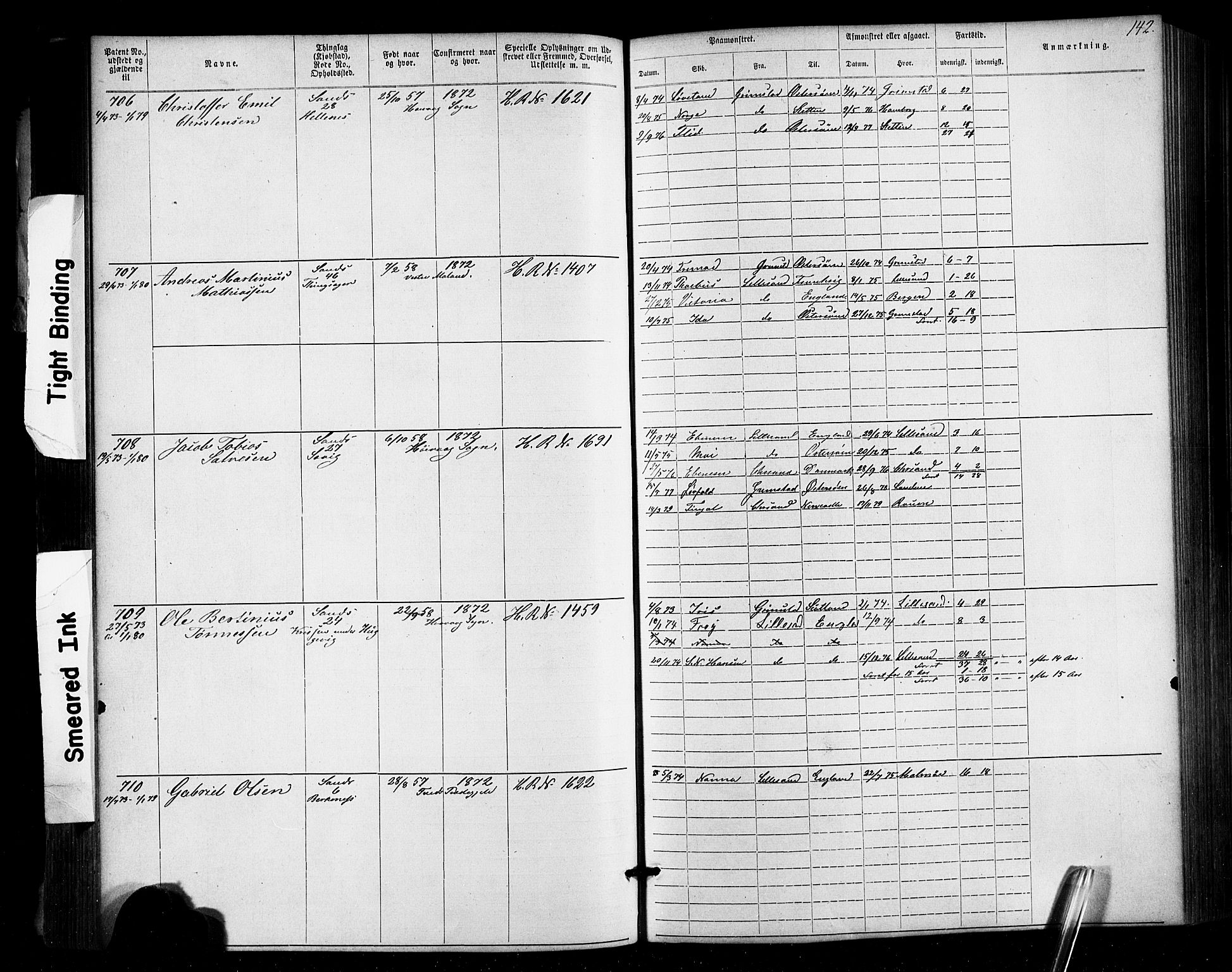 Lillesand mønstringskrets, SAK/2031-0014/F/Fa/L0002: Annotasjonsrulle nr 1-1910 med register, W-8, 1868-1891, p. 146