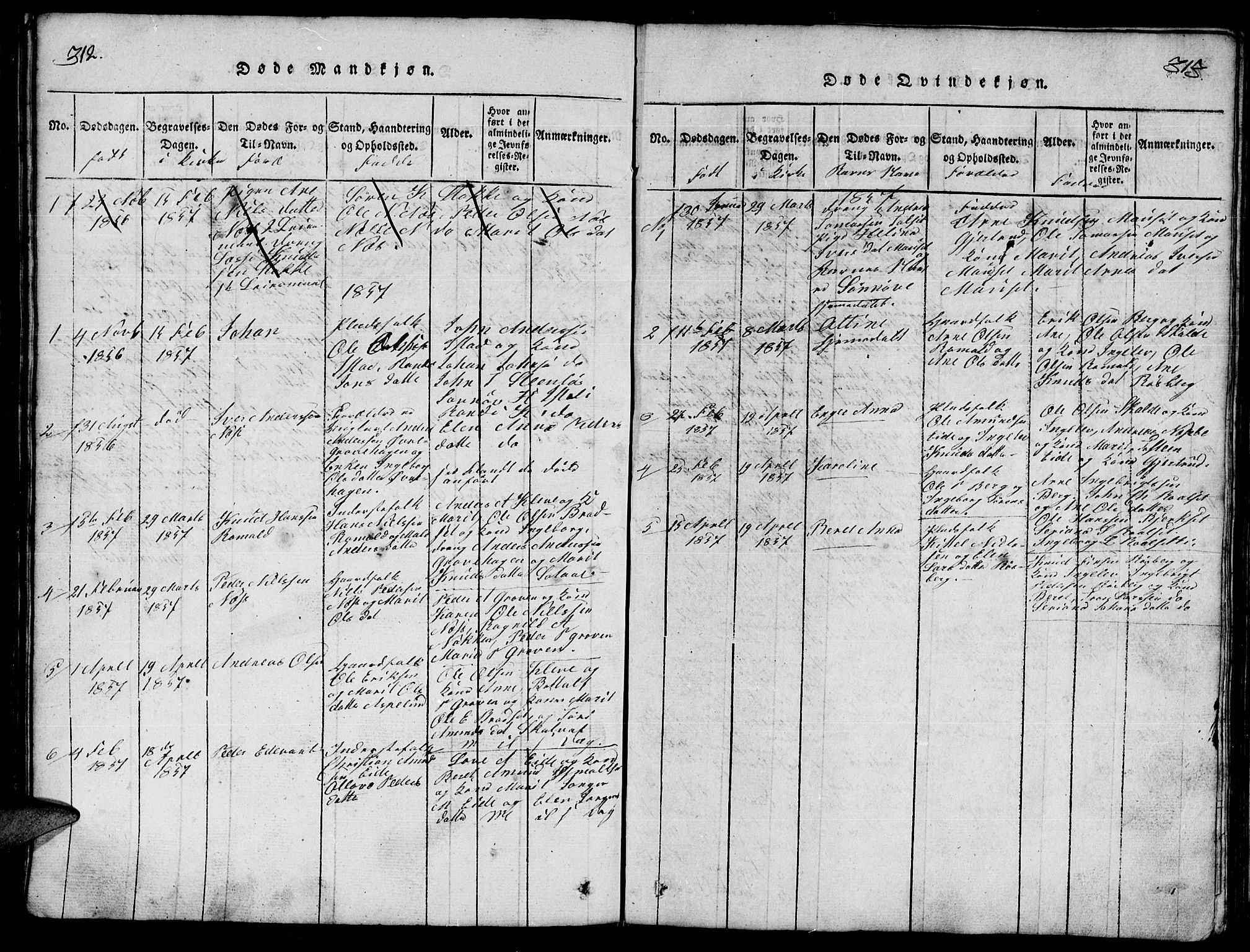 Ministerialprotokoller, klokkerbøker og fødselsregistre - Møre og Romsdal, SAT/A-1454/557/L0683: Parish register (copy) no. 557C01, 1818-1862, p. 312-313