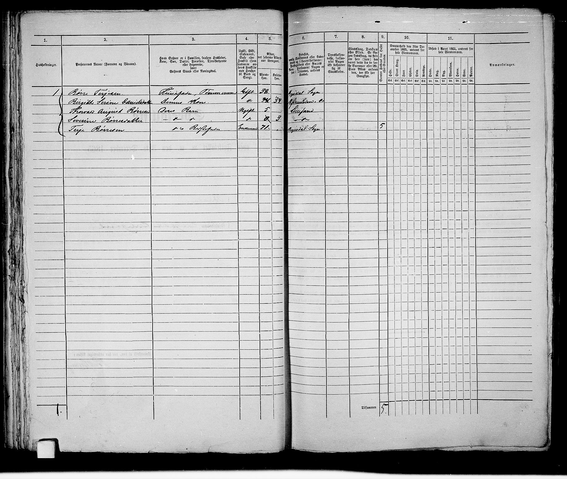 RA, 1865 census for Vestre Moland/Lillesand, 1865, p. 51