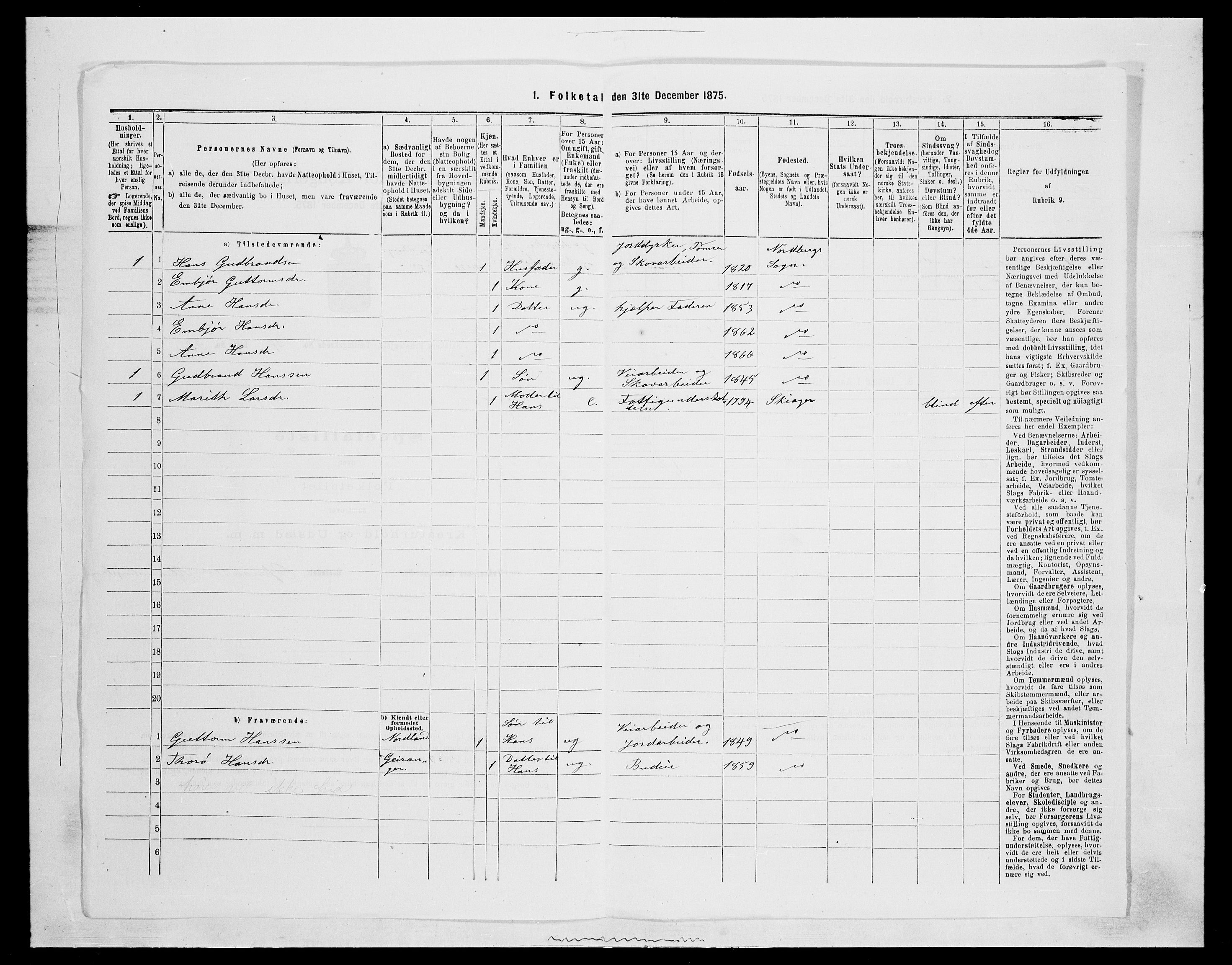 SAH, 1875 census for 0513P Skjåk, 1875, p. 713