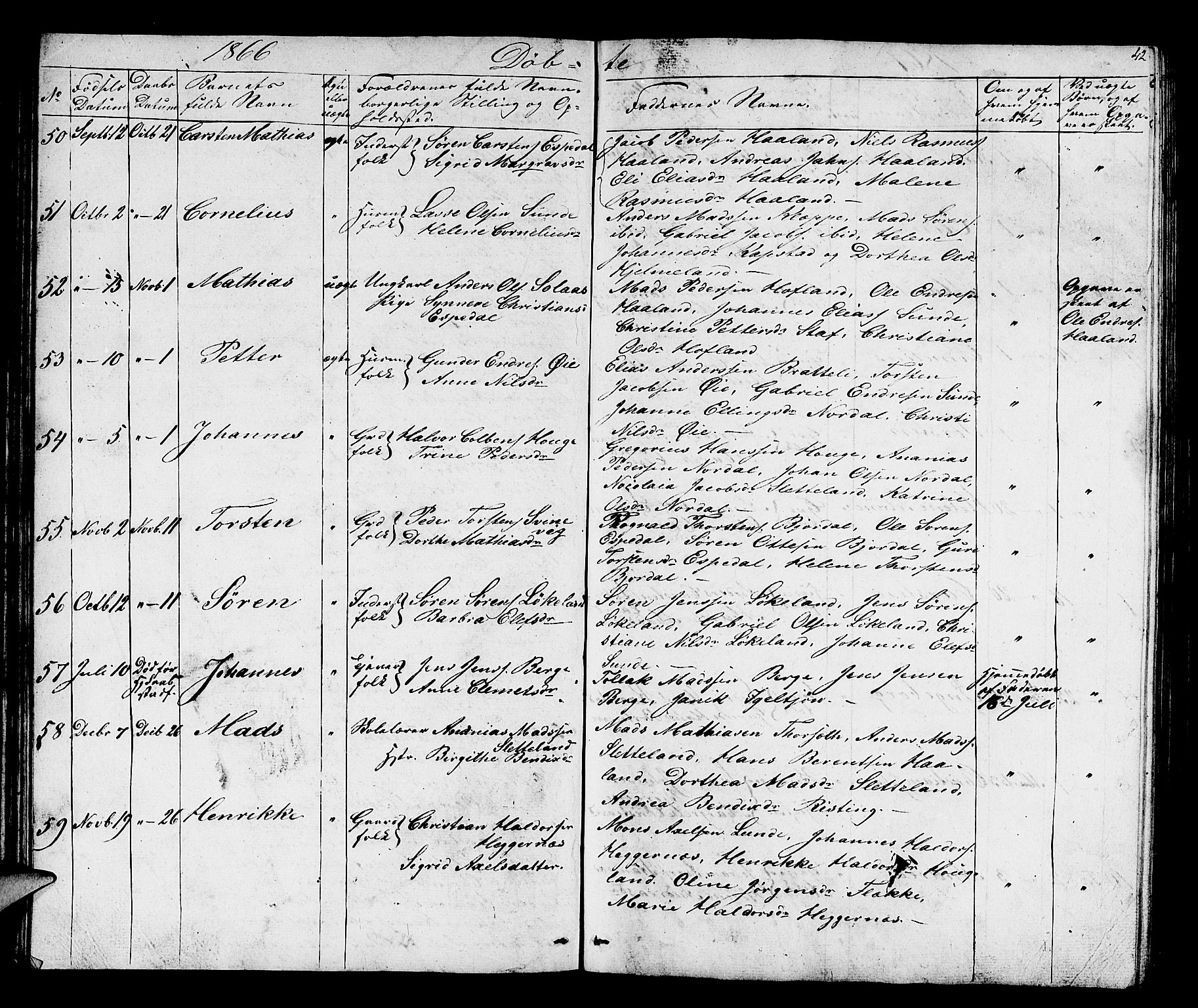 Fjaler sokneprestembete, SAB/A-79801/H/Hab/Habc/L0001: Parish register (copy) no. C 1, 1852-1878, p. 43