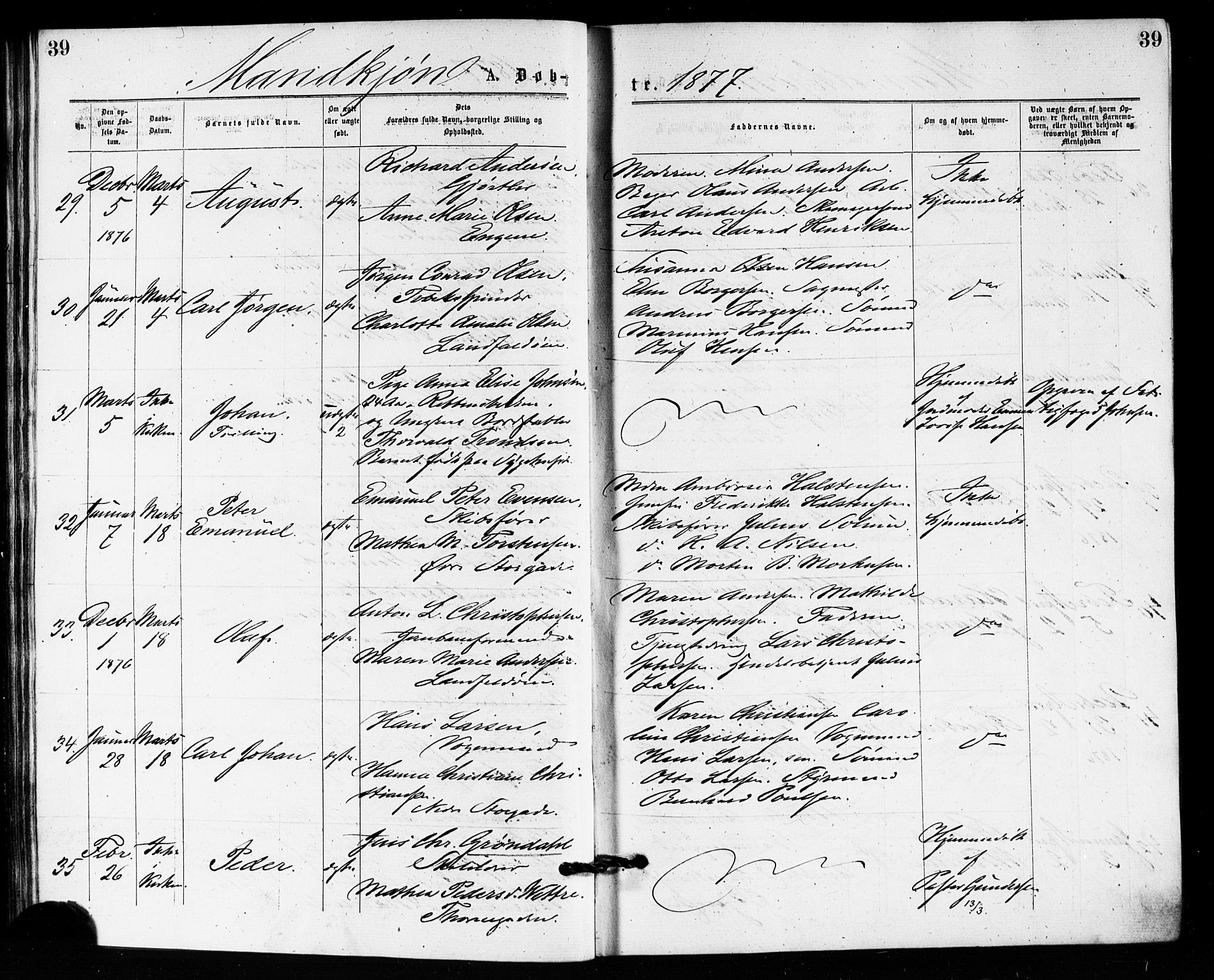 Bragernes kirkebøker, AV/SAKO-A-6/F/Fb/L0005: Parish register (official) no. II 5, 1875-1877, p. 39